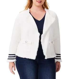 NIC+ZOE Plus Size Subtle Stripe Fringe Mix Knit Jacket