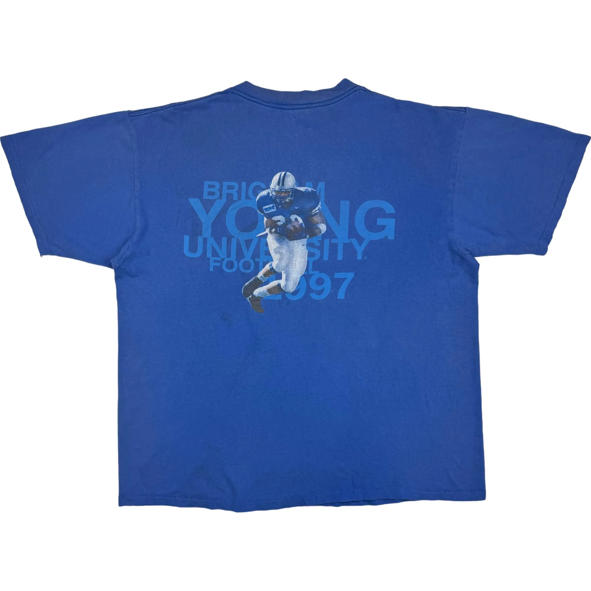 Oneita Brigham Young BYU University American Football Graphic Single Stitch T-shirt Blue