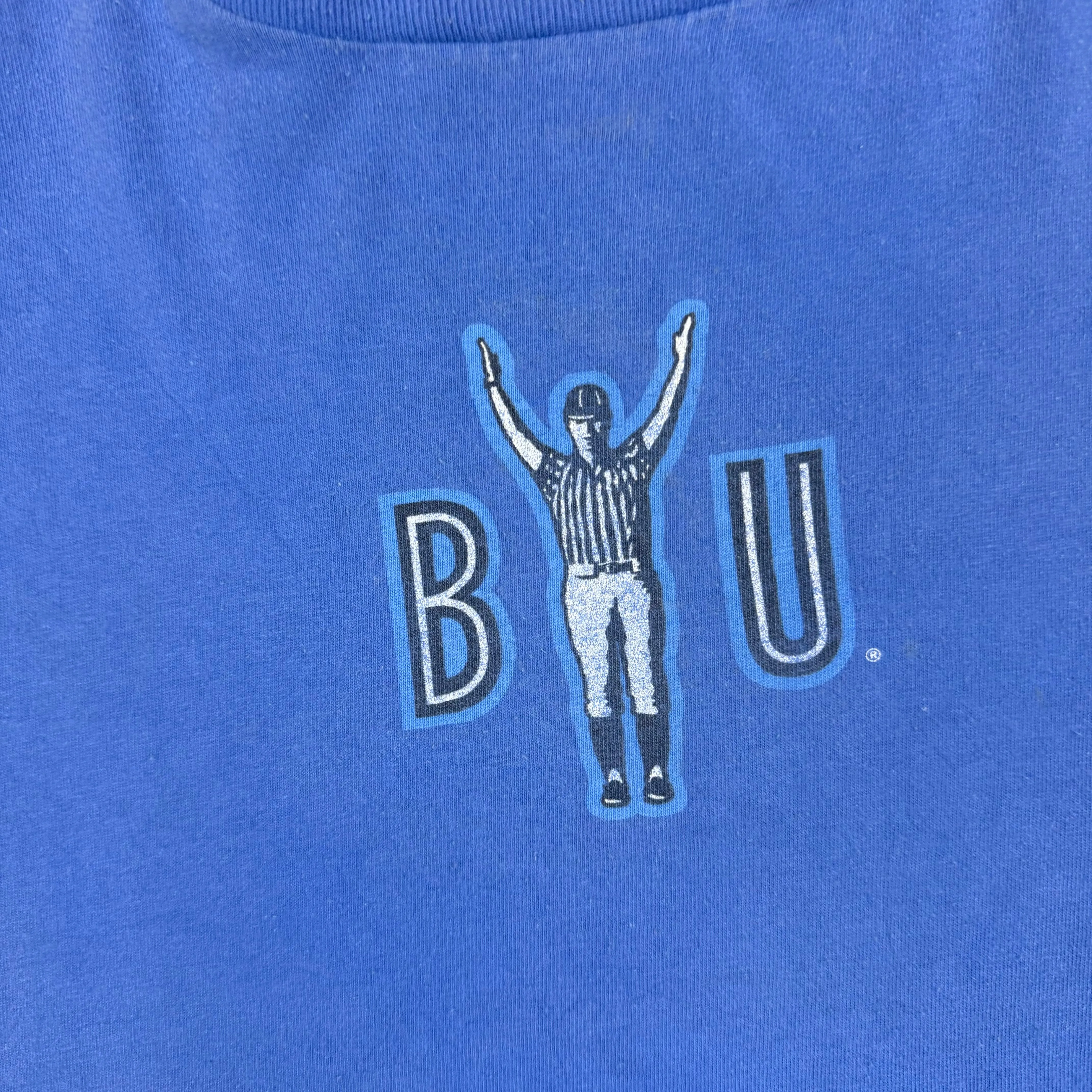 Oneita Brigham Young BYU University American Football Graphic Single Stitch T-shirt Blue