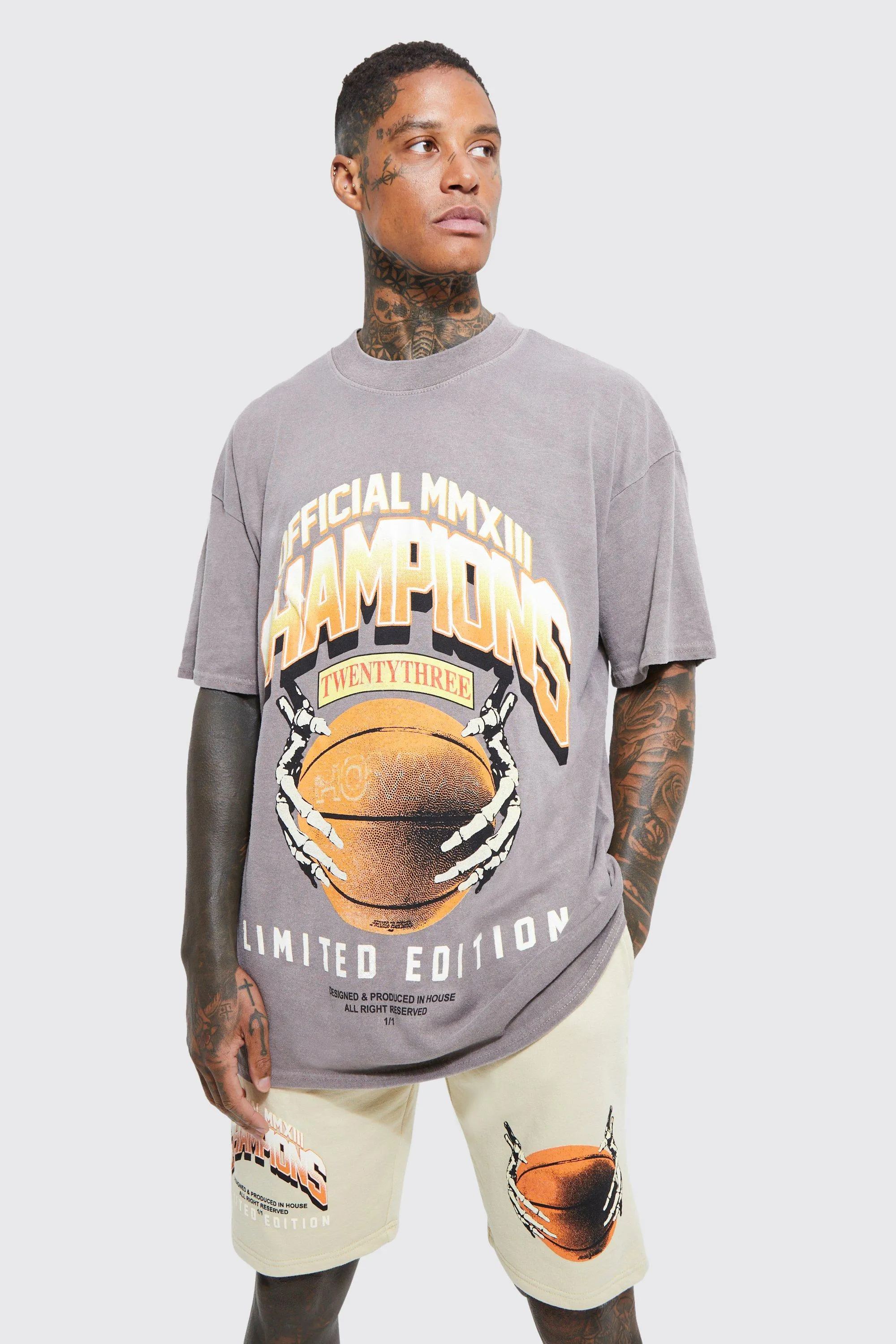 Oversized Basketball Graphic T-shirt And Short Set | boohooMAN UK