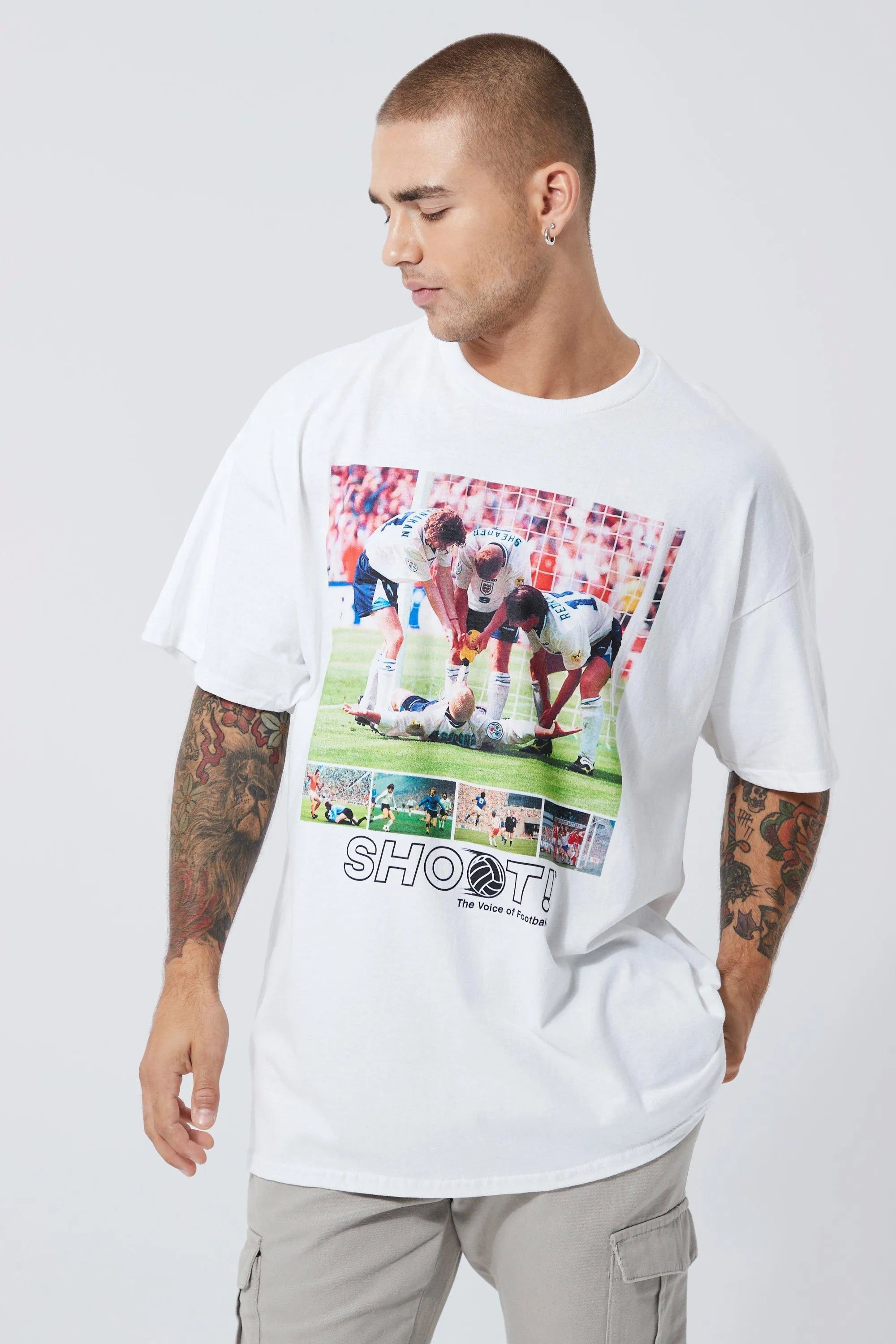 Oversized Shoot Football License T-shirt | boohooMAN UK