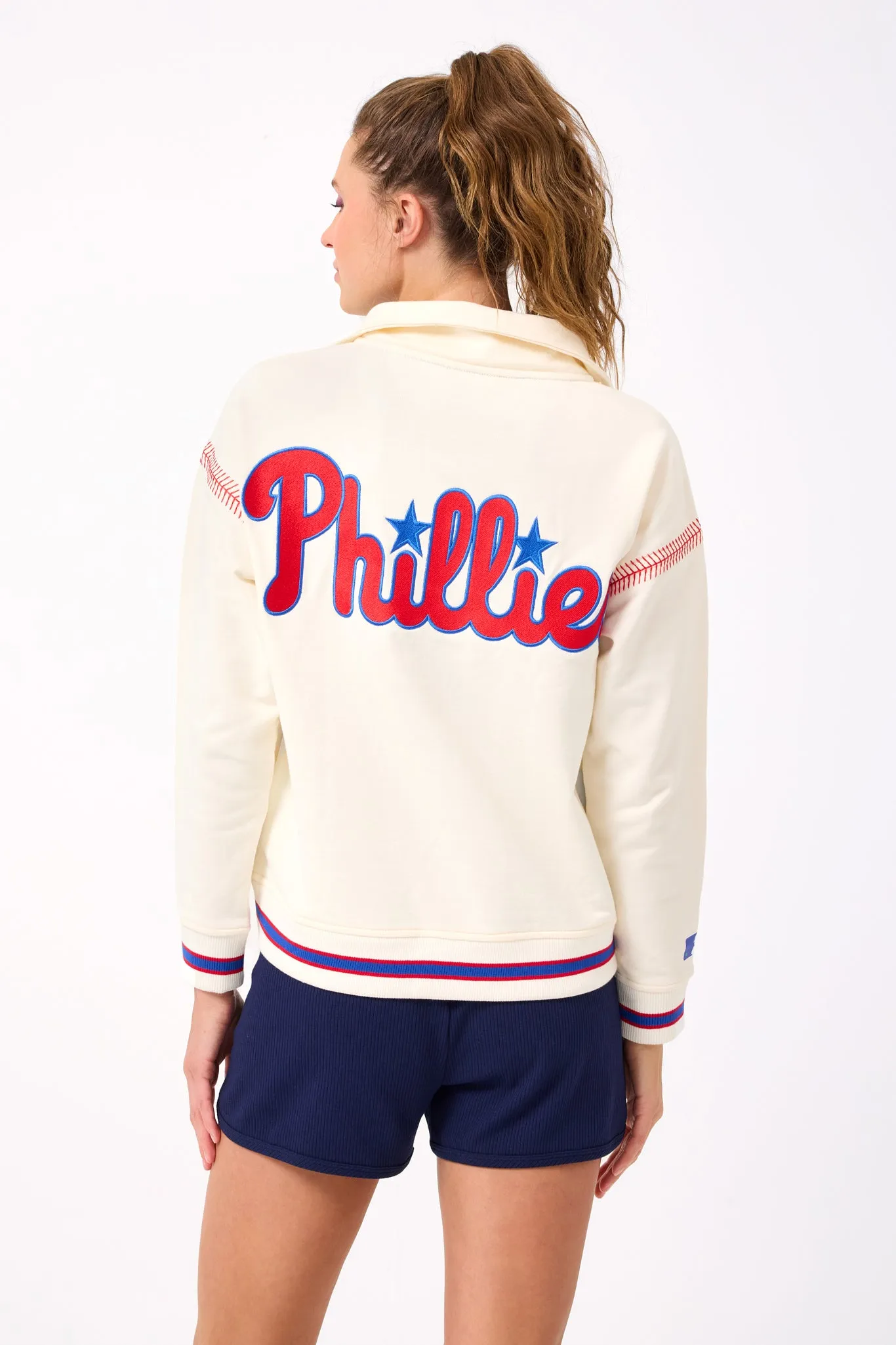 Phillies Quarter Zip with Baseball Stitch