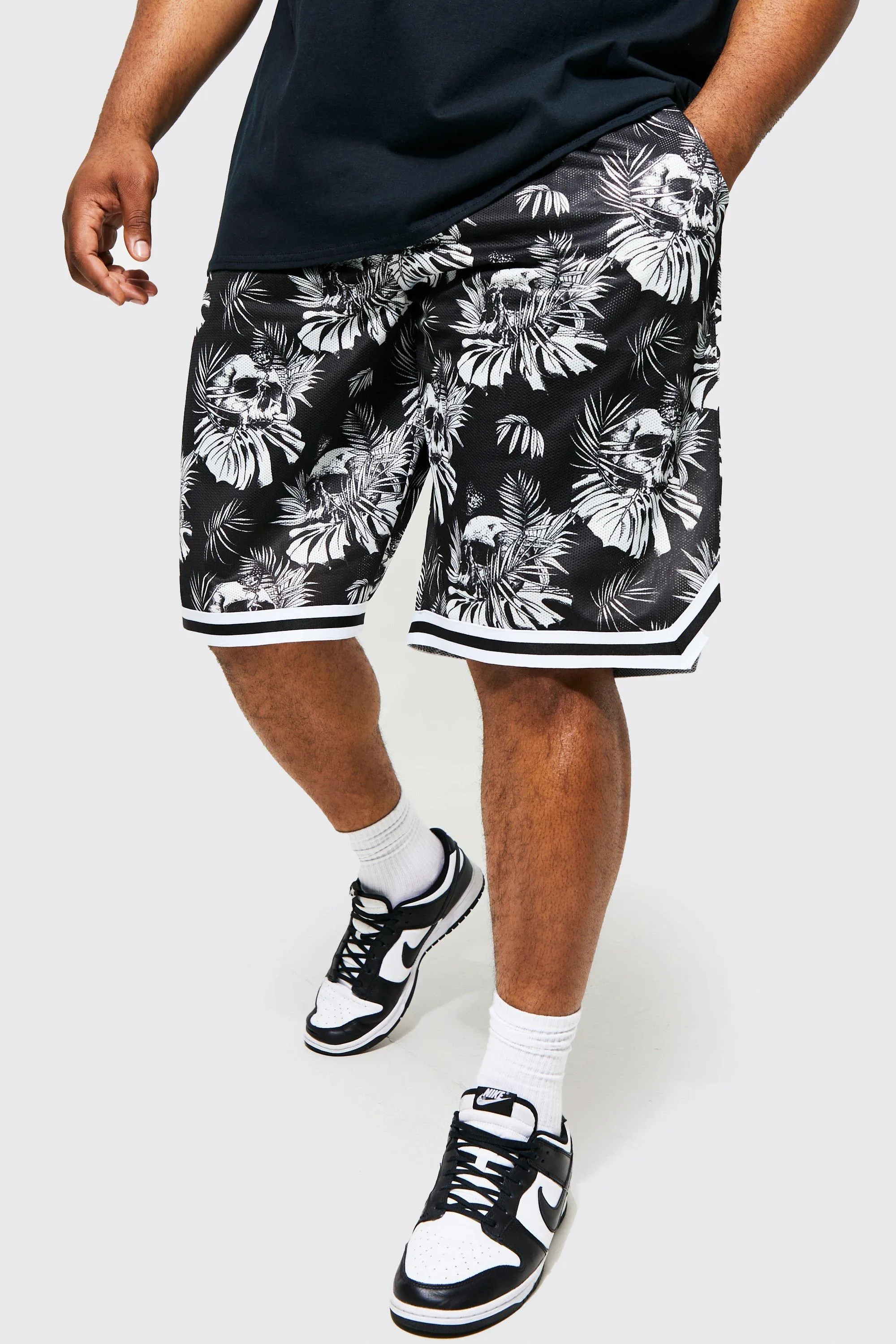 Plus Skull Mesh Basketball Sports Rib Short