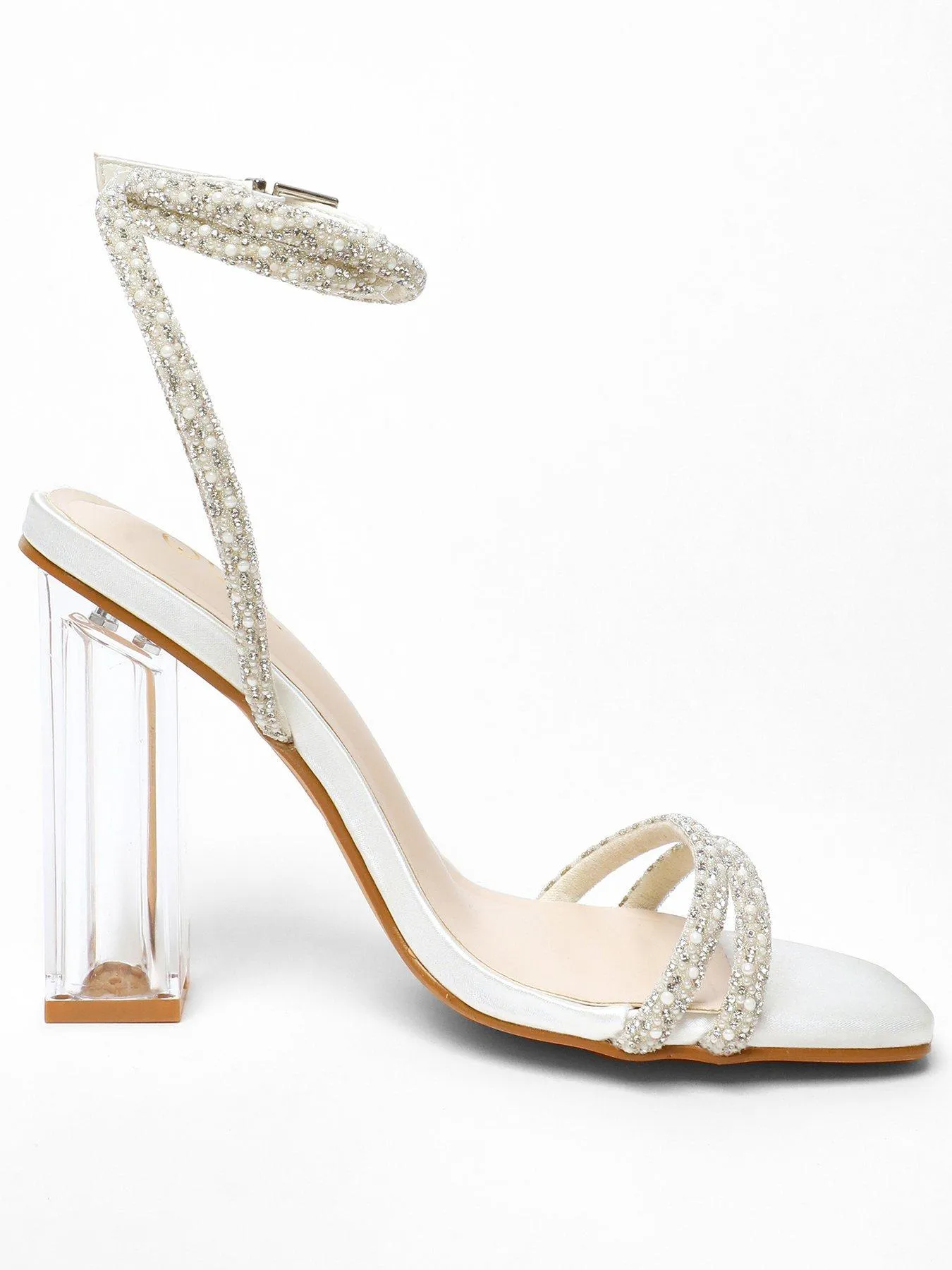 Quiz Bridal Diamante Pearl Clear Heeled Sandals