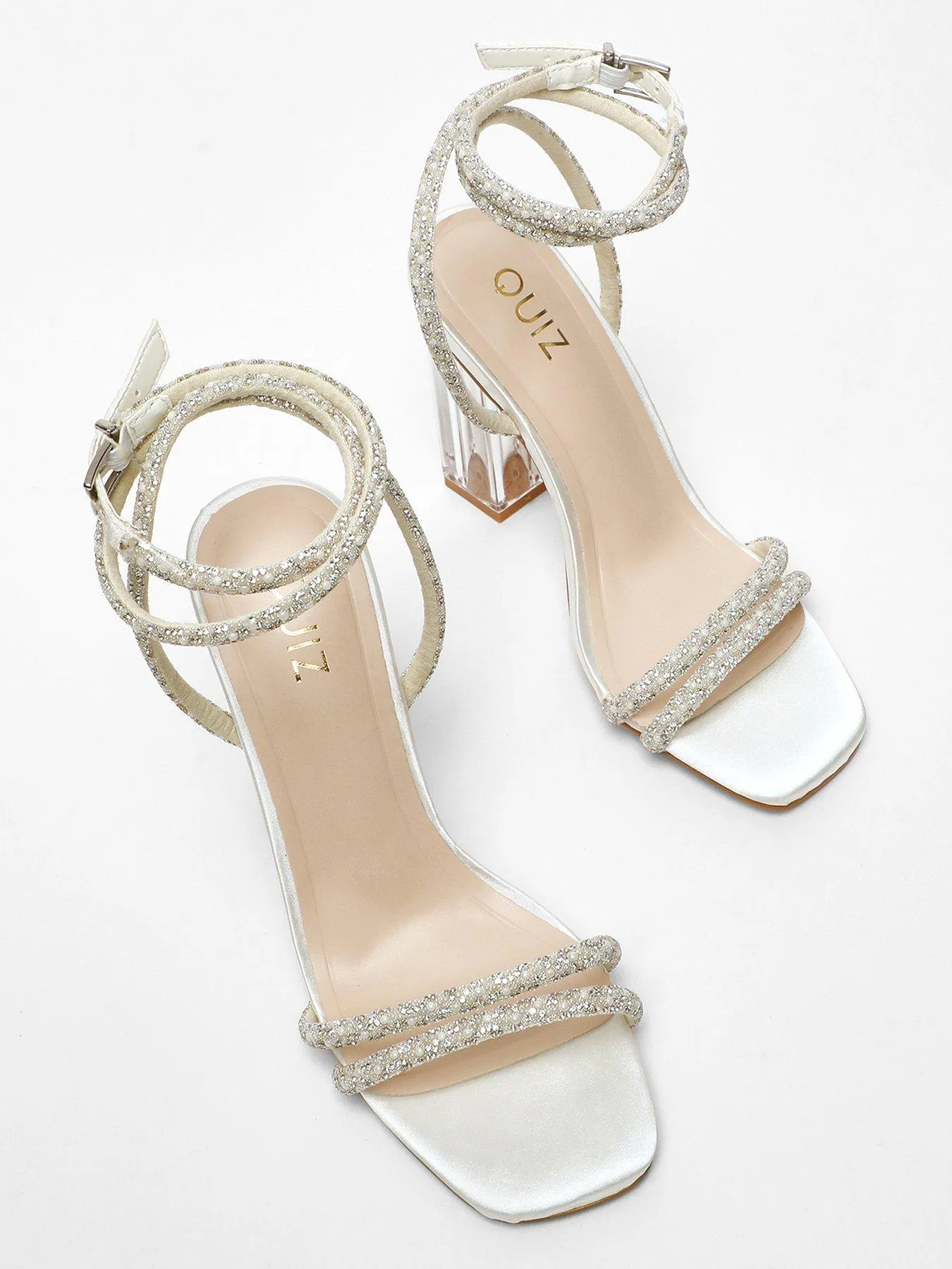 Quiz Bridal Diamante Pearl Clear Heeled Sandals