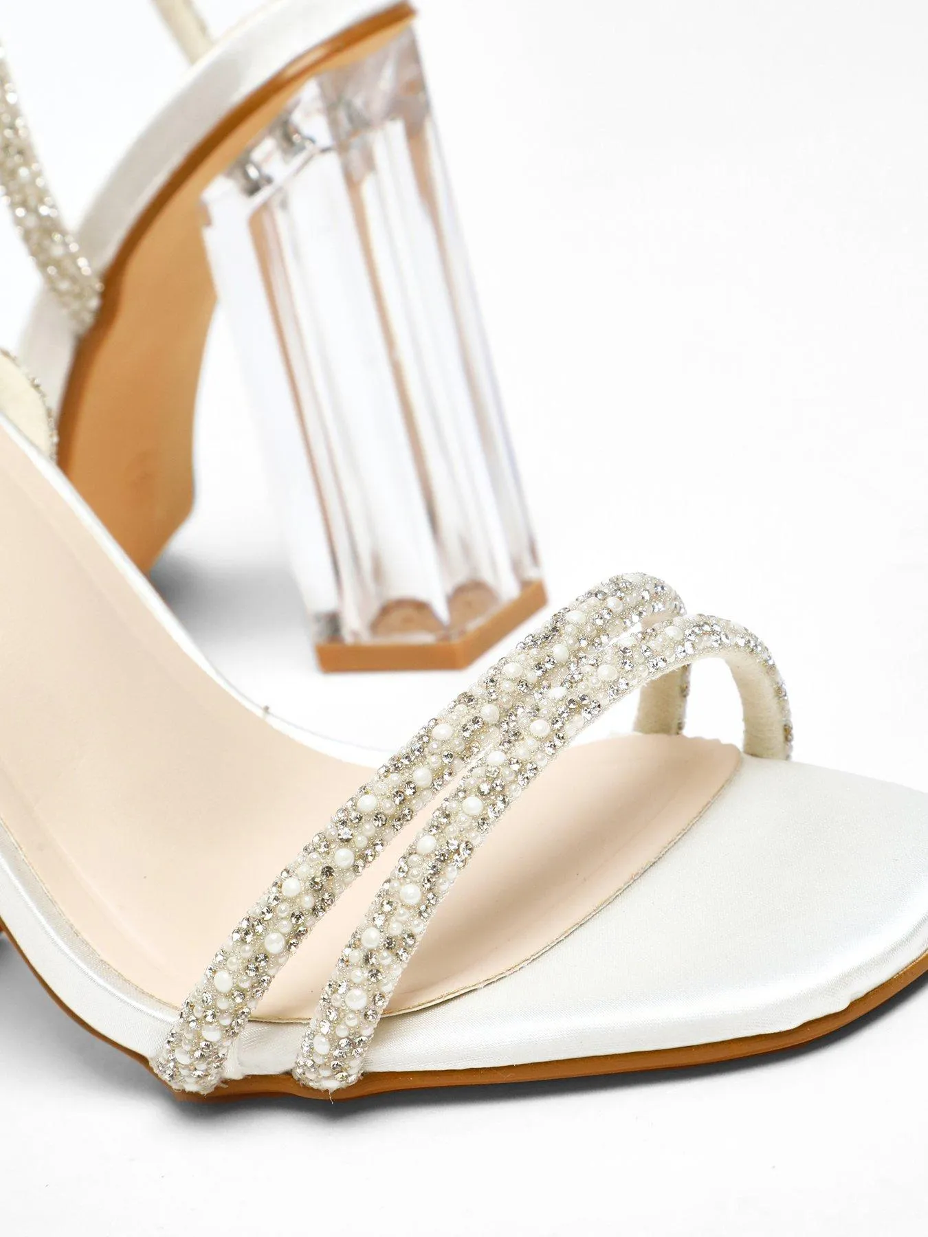 Quiz Bridal Diamante Pearl Clear Heeled Sandals