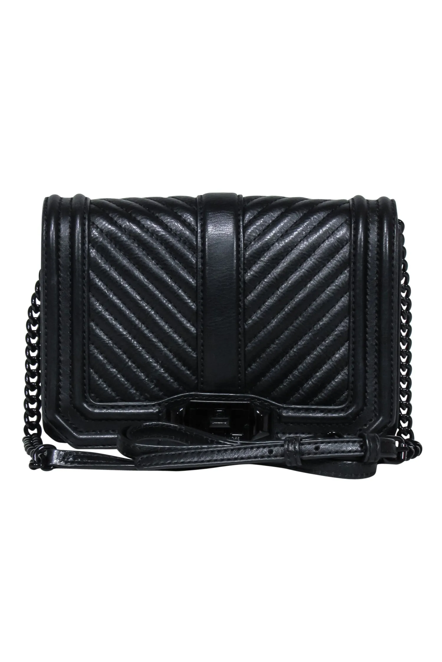 Rebecca Minkoff - Black Chevron Front Leather Crossbody Bag