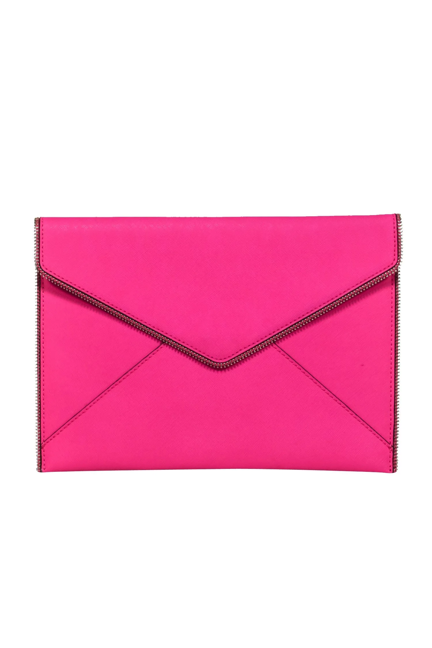 Rebecca Minkoff - Hot Pink Envelope Clutch w/ Zipper Trim