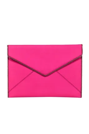 Rebecca Minkoff - Hot Pink Envelope Clutch w/ Zipper Trim