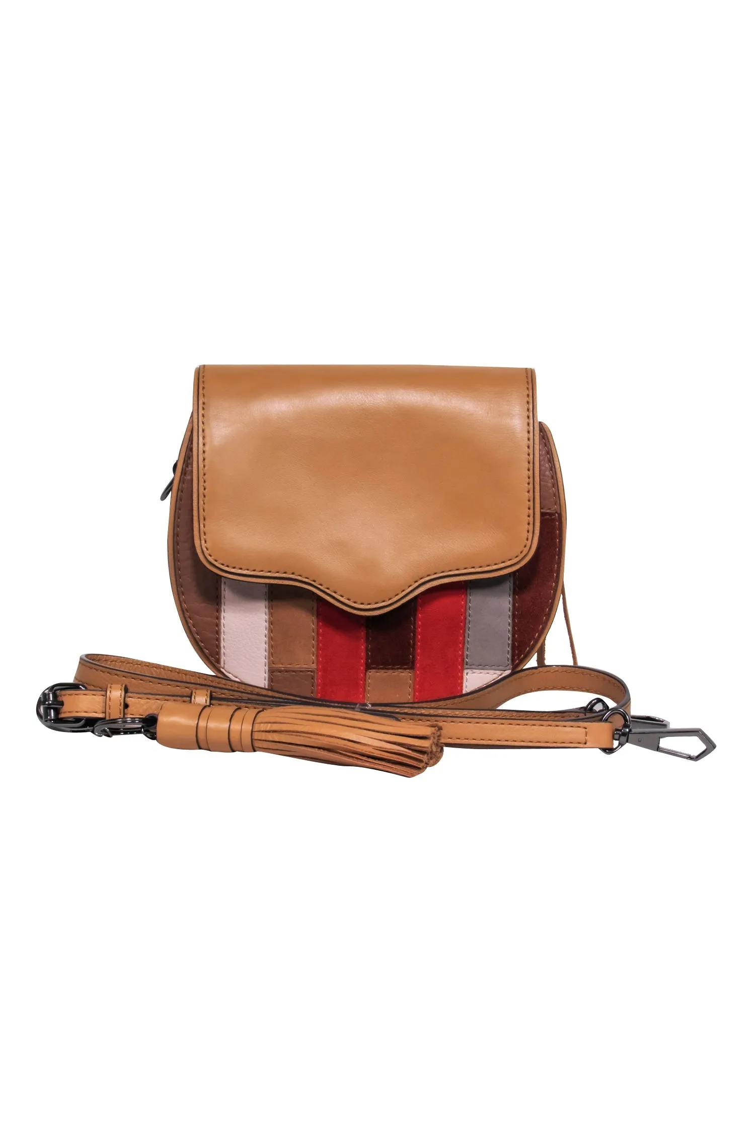 Rebecca Minkoff - Tan Patchwork Crossbody Saddle Bag w/ Tassel