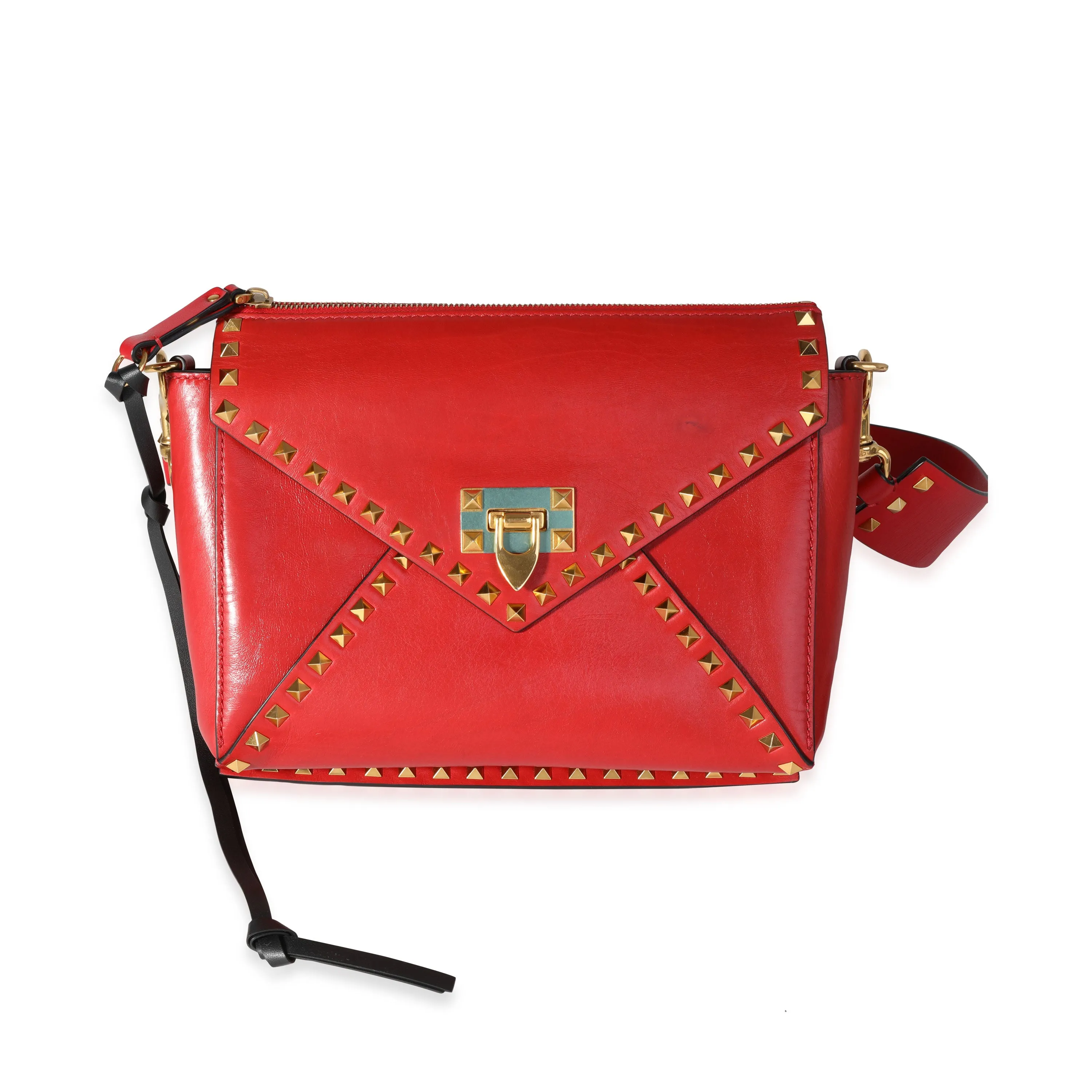 Red Leather Medium Rockstud Hype Shoulder Bag