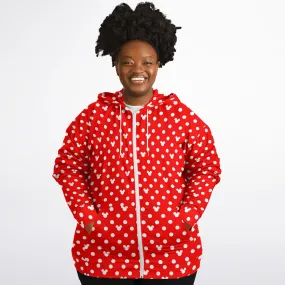 Red With White Mickey Polka Dots Plus-size Unisex Zip Hoodie