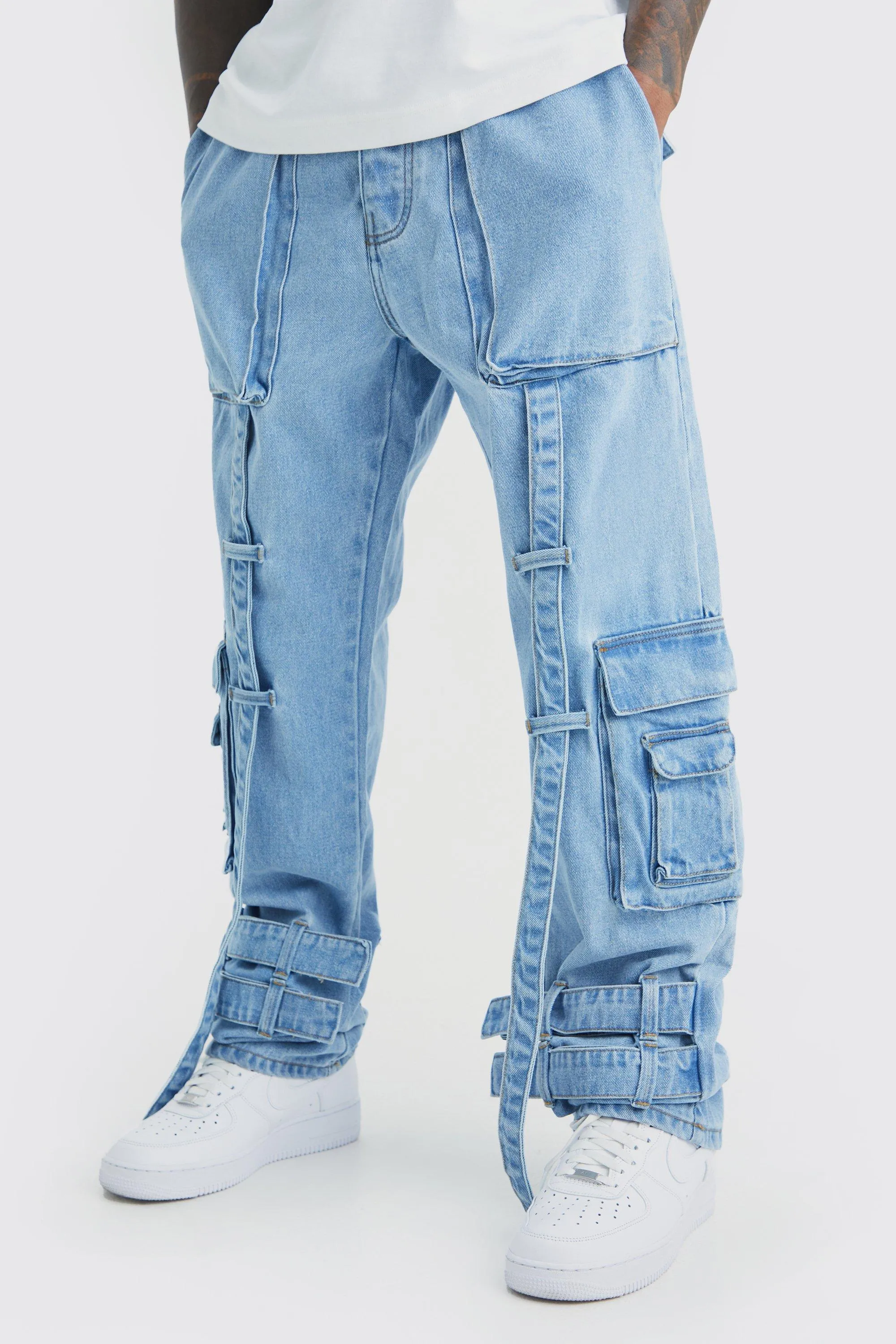 Relaxed Rigid Elastic Waist Cargo Jeans