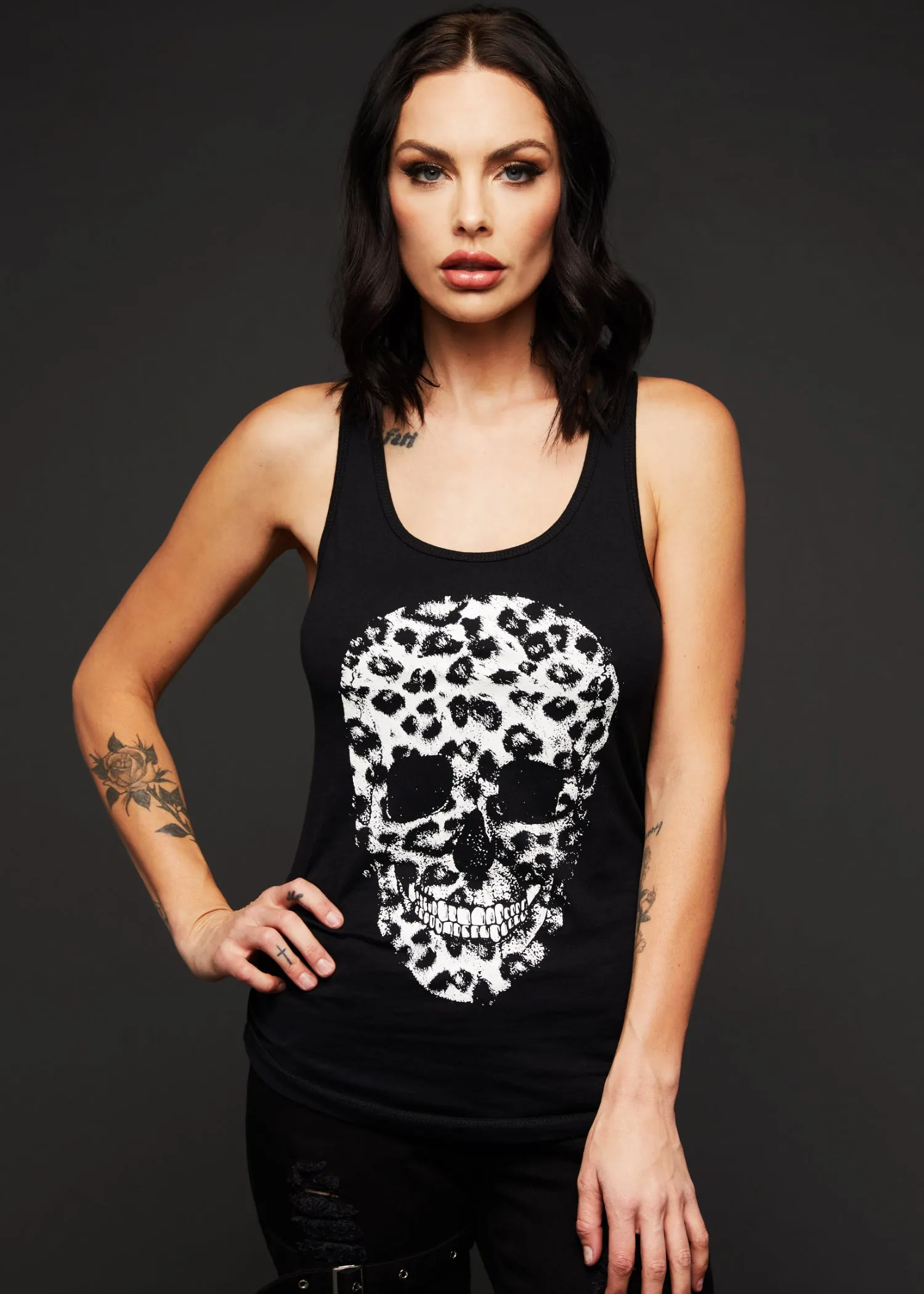 Renegade Leopard Print Skull Tank Top Sleeveless T-Shirt