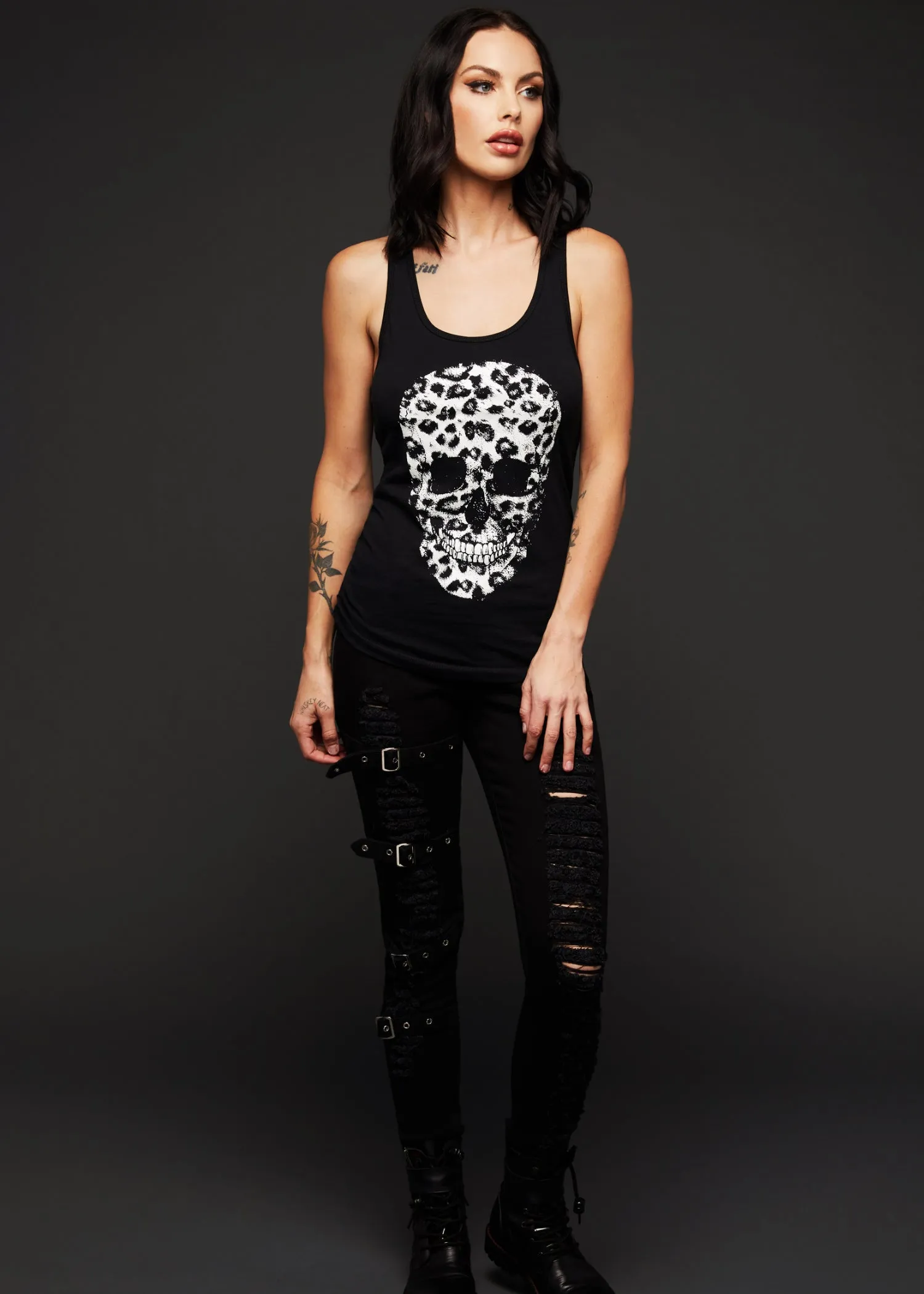 Renegade Leopard Print Skull Tank Top Sleeveless T-Shirt