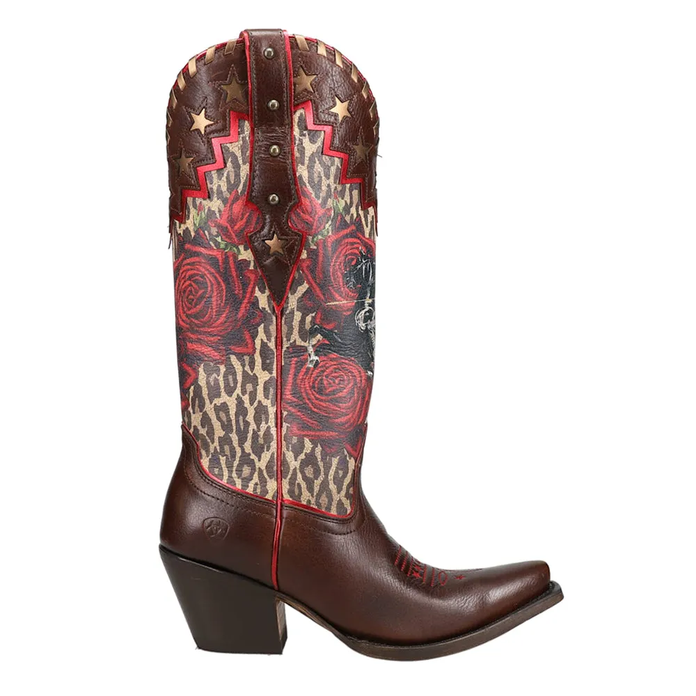 Rodeo Quincy Tooled-Inlay Graphic Leopard Floral Snip Toe Cowboy Boots