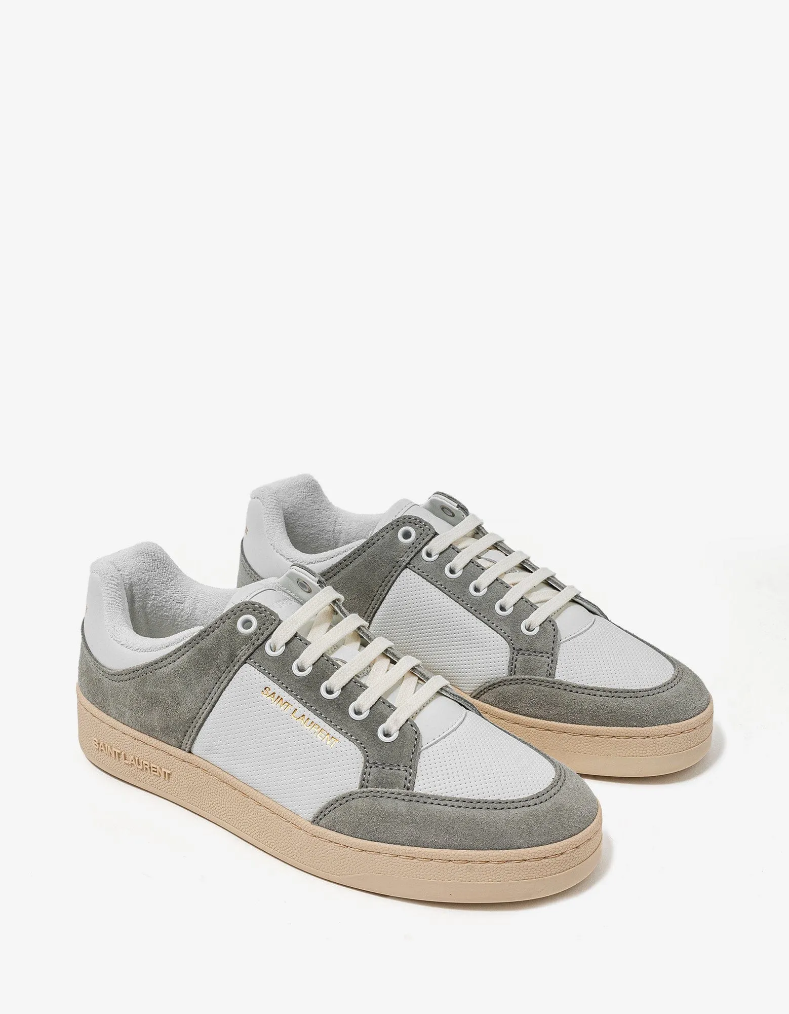 Saint Laurent White & Grey SL/61 Leather Trainers