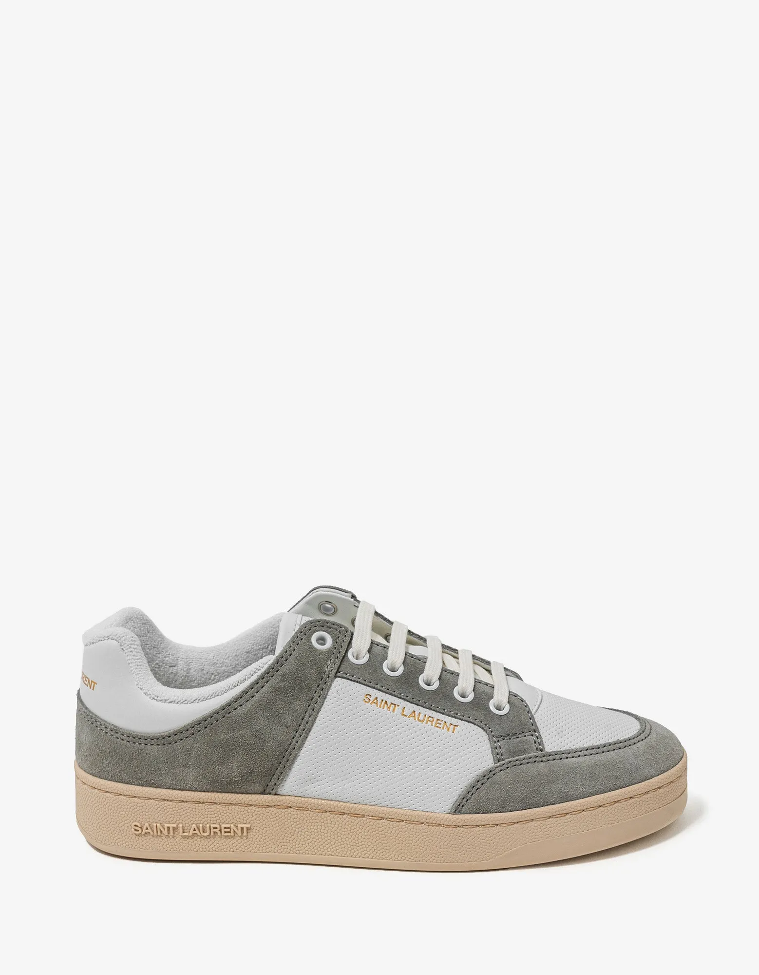 Saint Laurent White & Grey SL/61 Leather Trainers