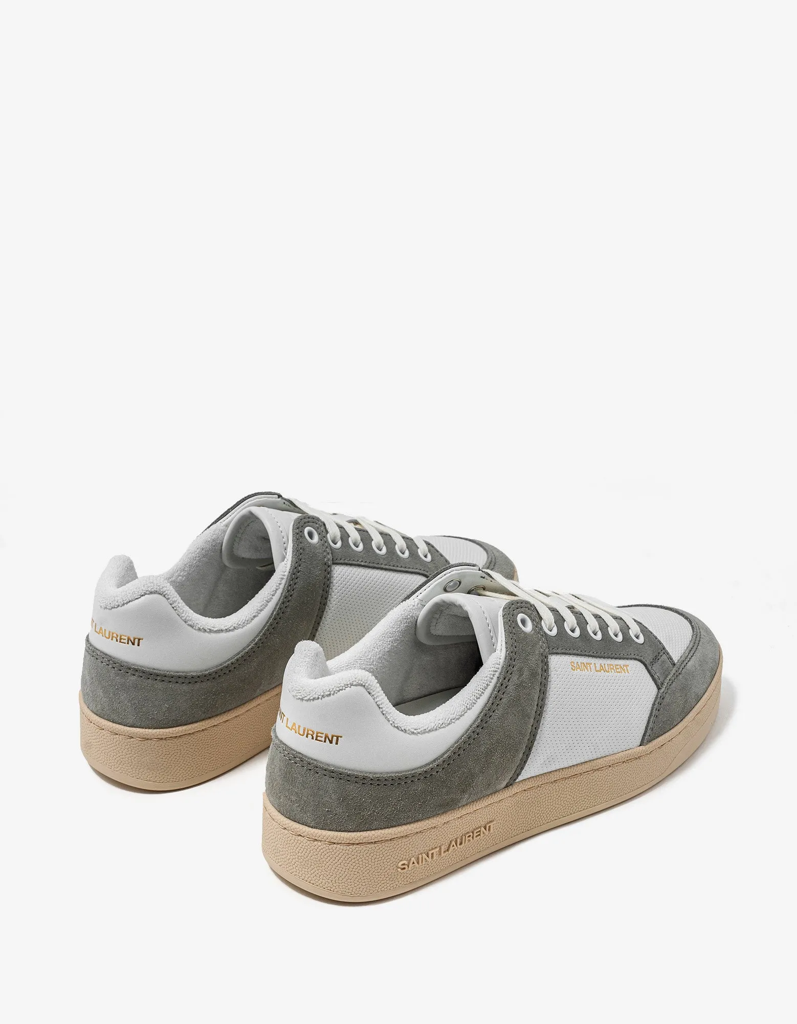 Saint Laurent White & Grey SL/61 Leather Trainers