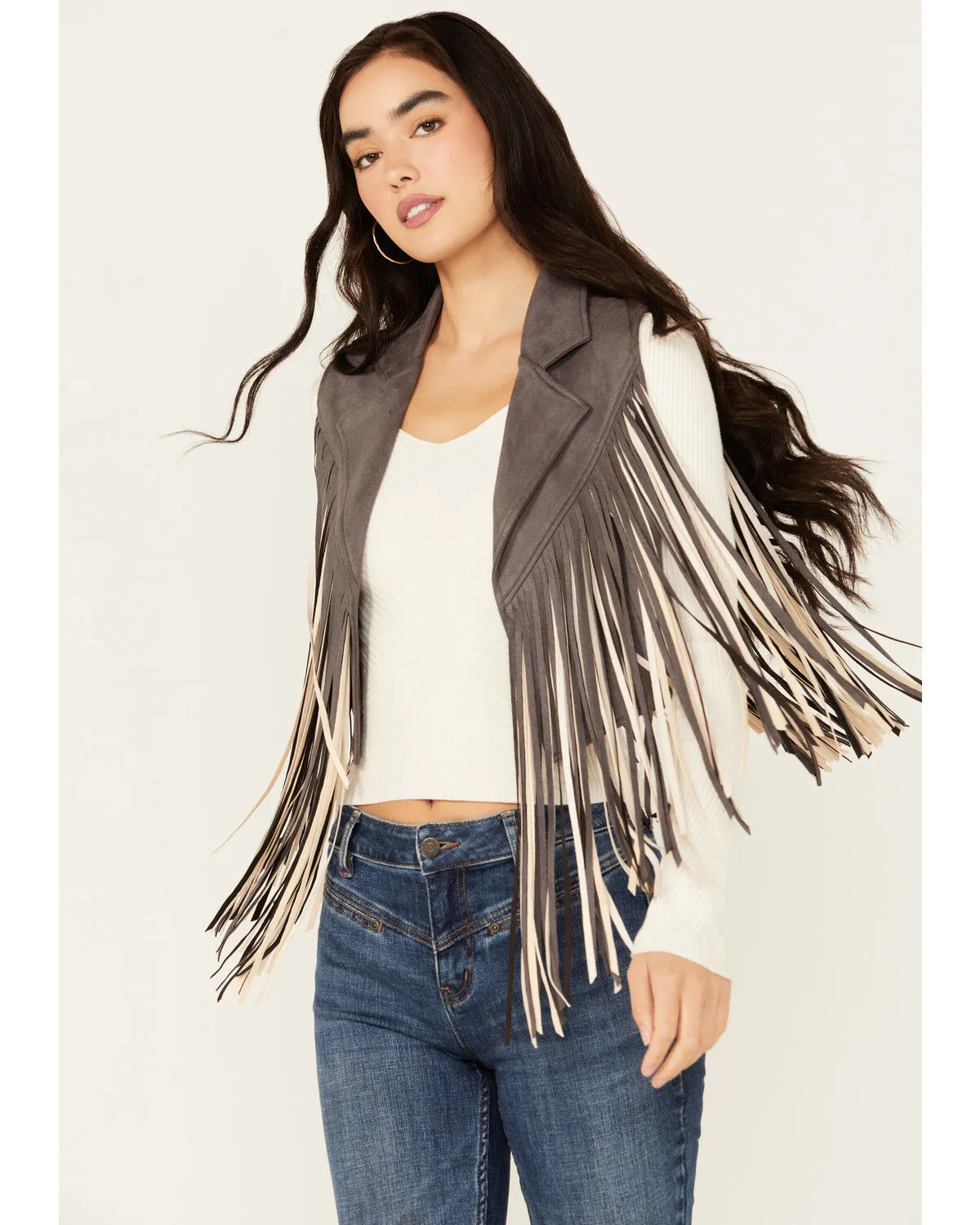 Saints & Hearts Women's Contrast Fringe Faux Suede Vest