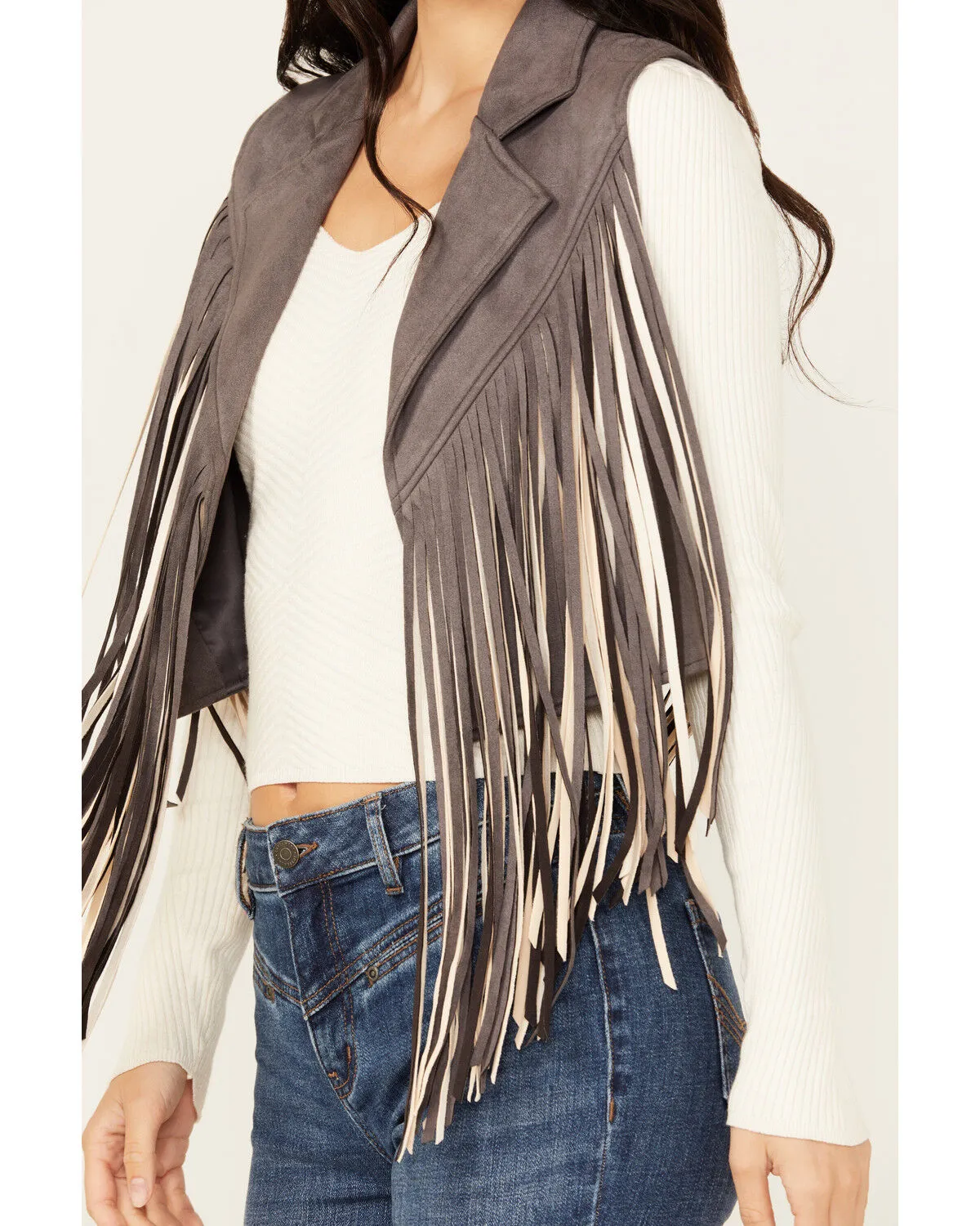 Saints & Hearts Women's Contrast Fringe Faux Suede Vest