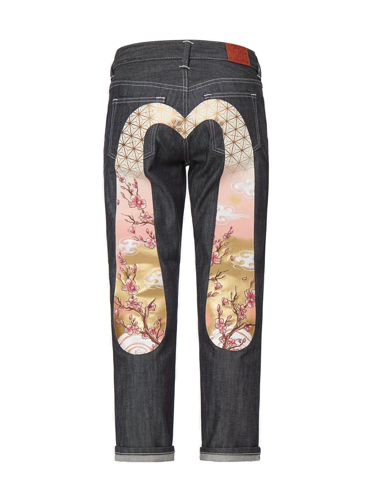 Sakura Embroidery and Brocade Print Daicock Boyfriend Jeans