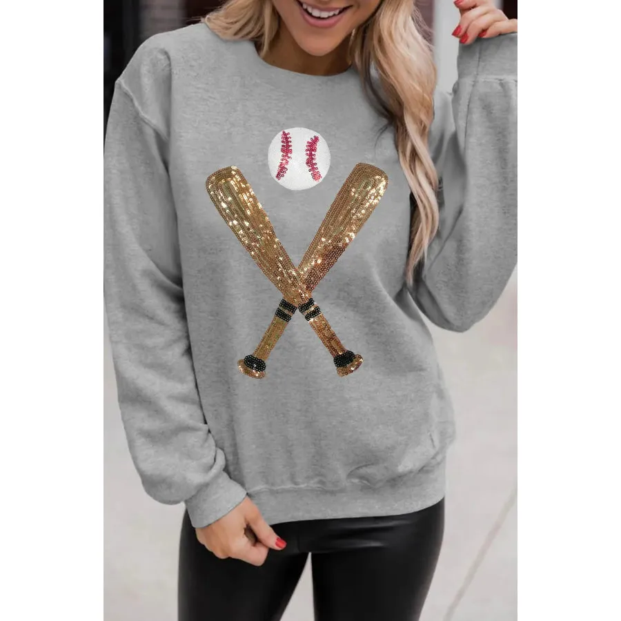 Sequin Baseball Long Sleeve Sweatshirt