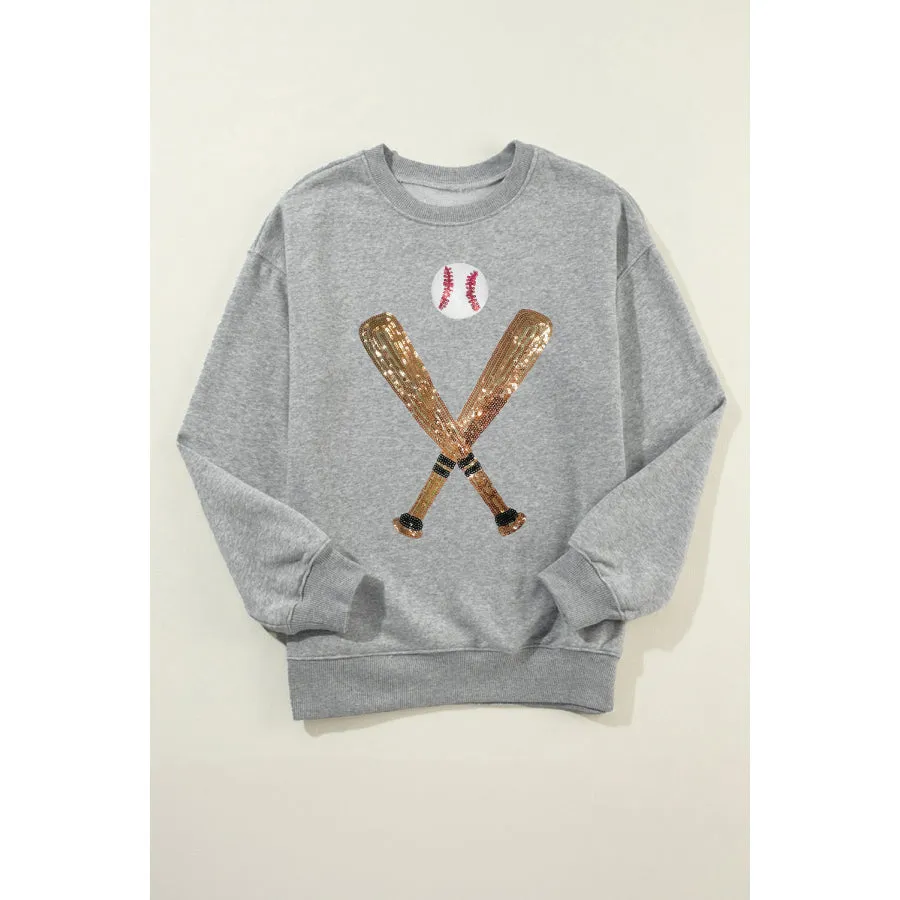 Sequin Baseball Long Sleeve Sweatshirt