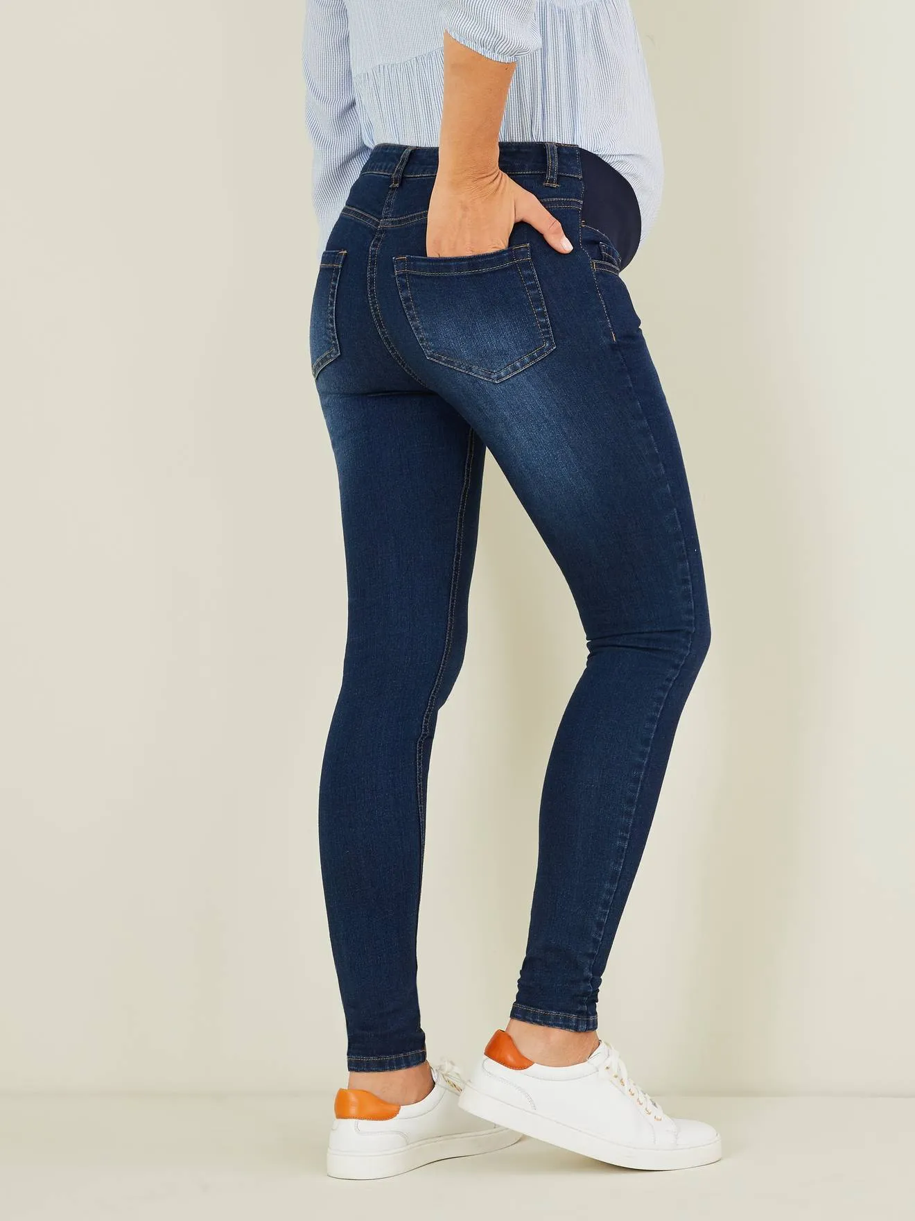 Skinny Leg Jeans with Narrow Belly Band, for Maternity - dark blue