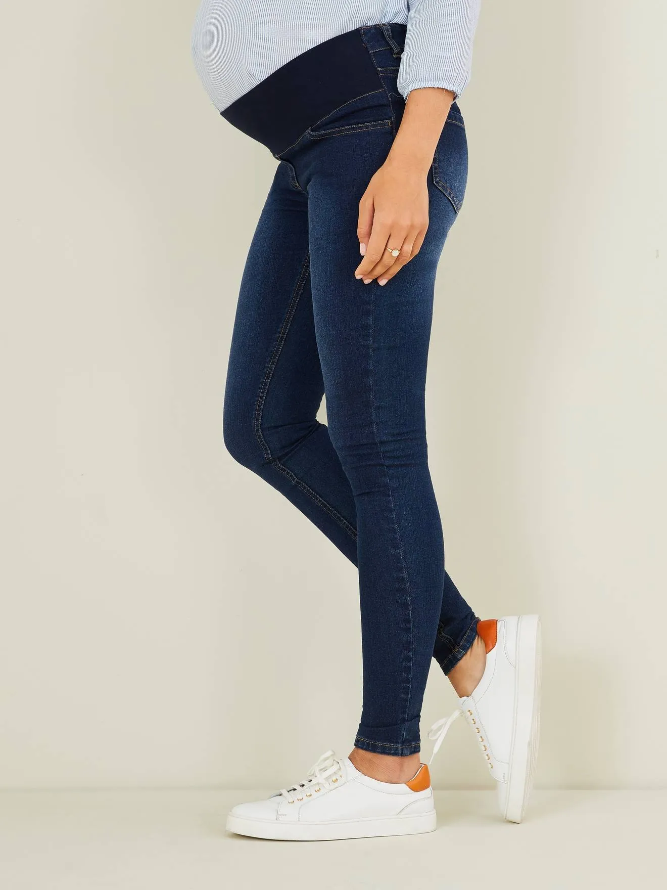 Skinny Leg Jeans with Narrow Belly Band, for Maternity - dark blue