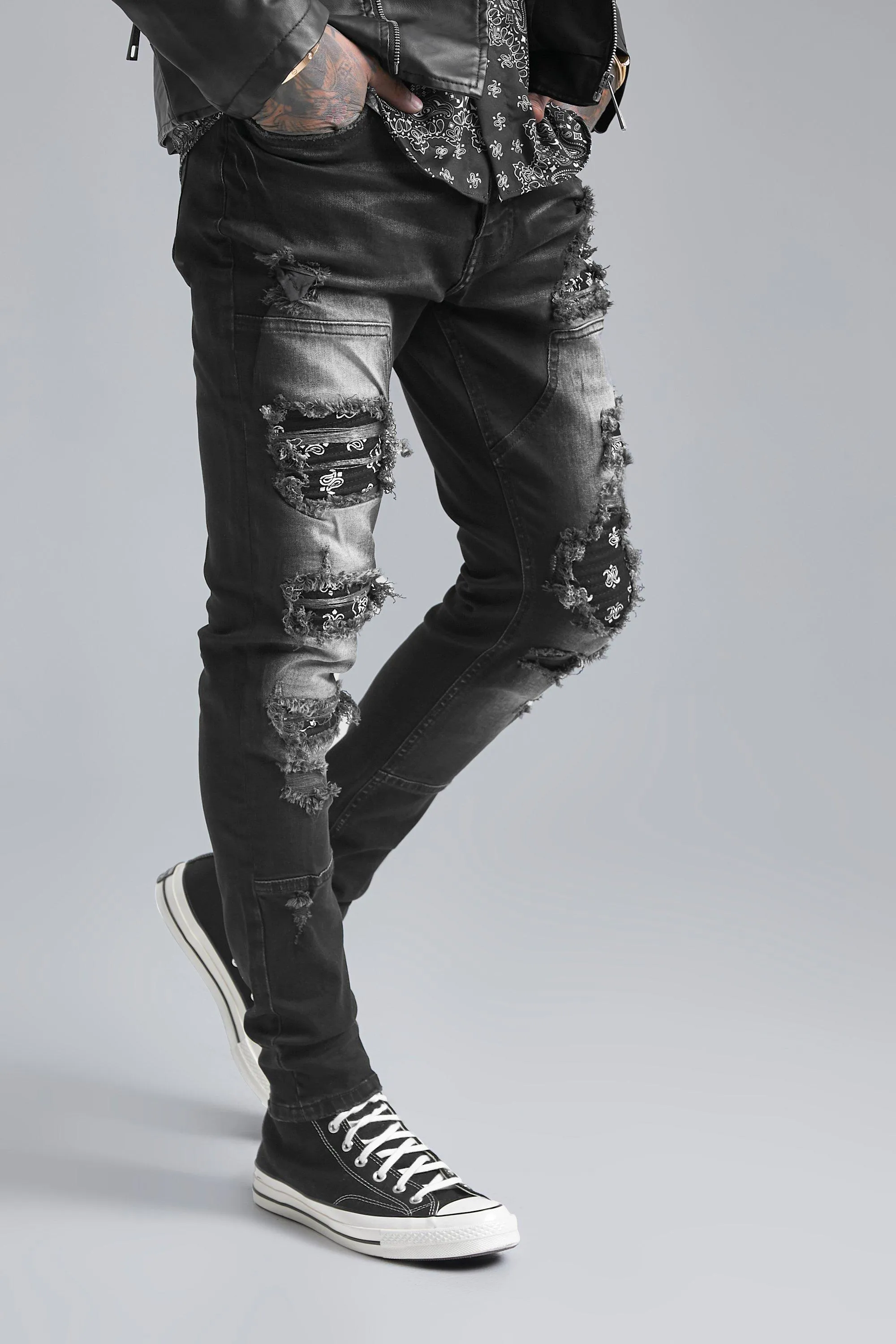 Skinny Stretch Rip & Repair Bandana Jeans