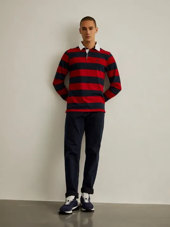 Slim fit striped rugby polo