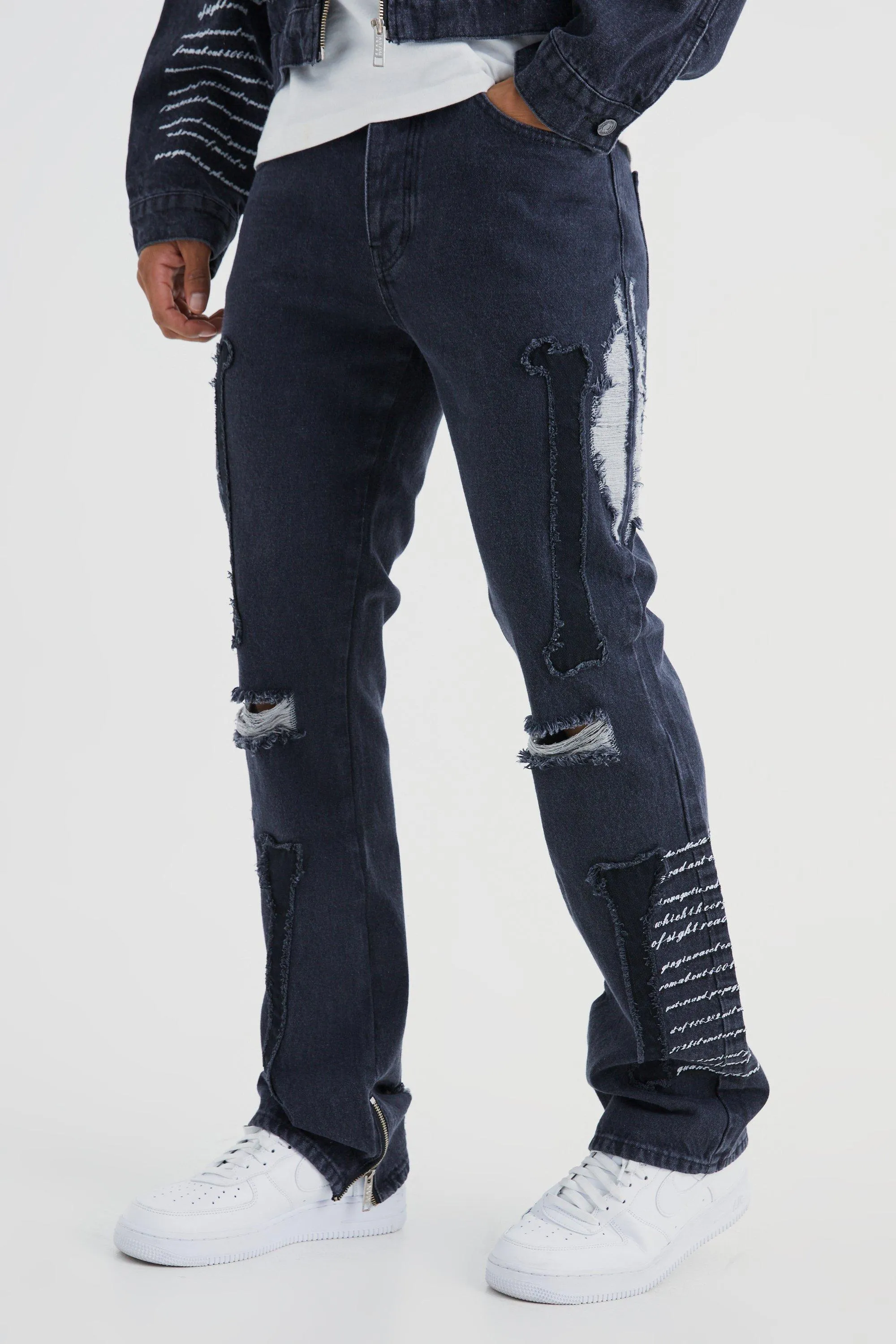 Slim Rigid Flare Skeleton Applique Jeans