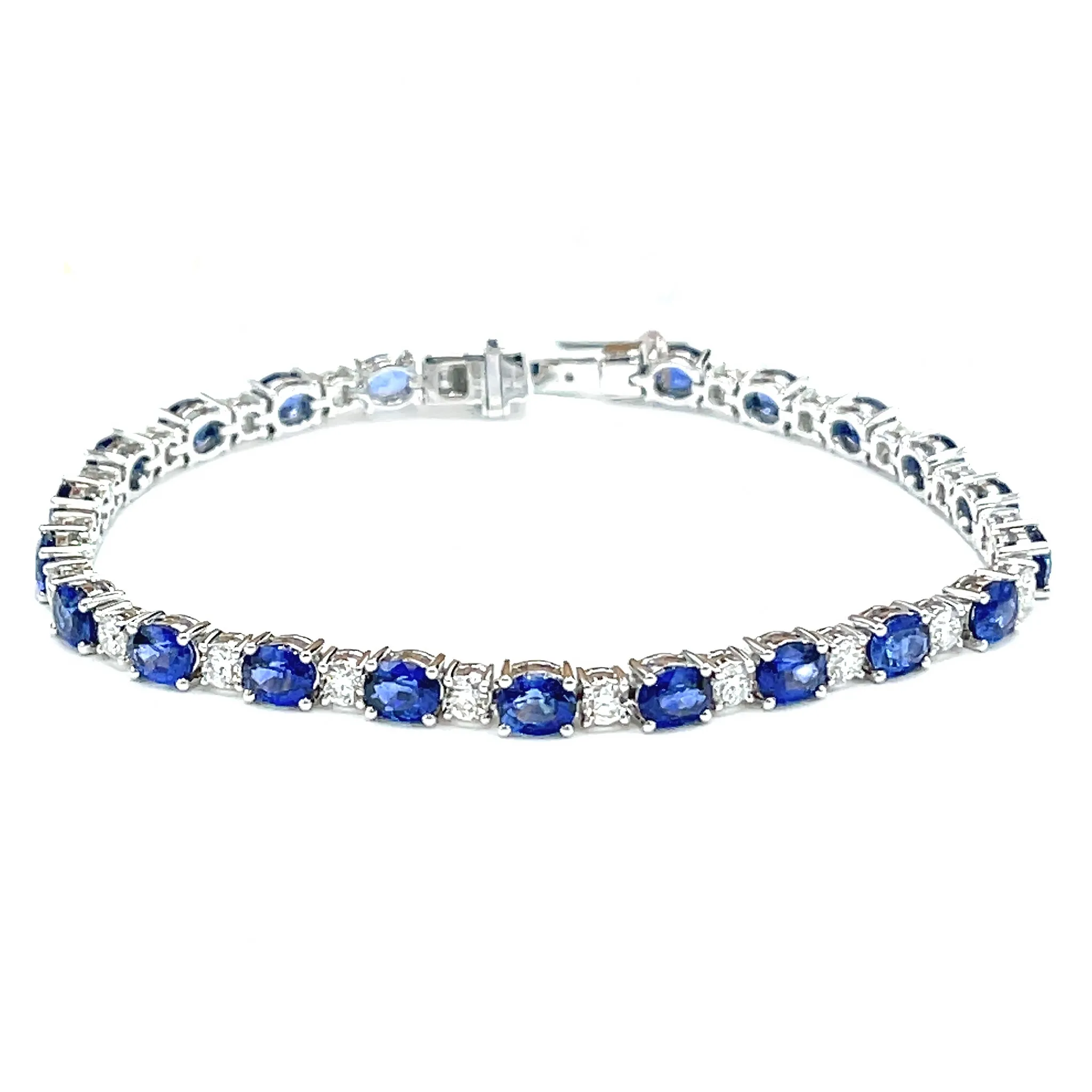 Sparkling 18k White Gold Sapphire and Diamond Tennis Bracelet