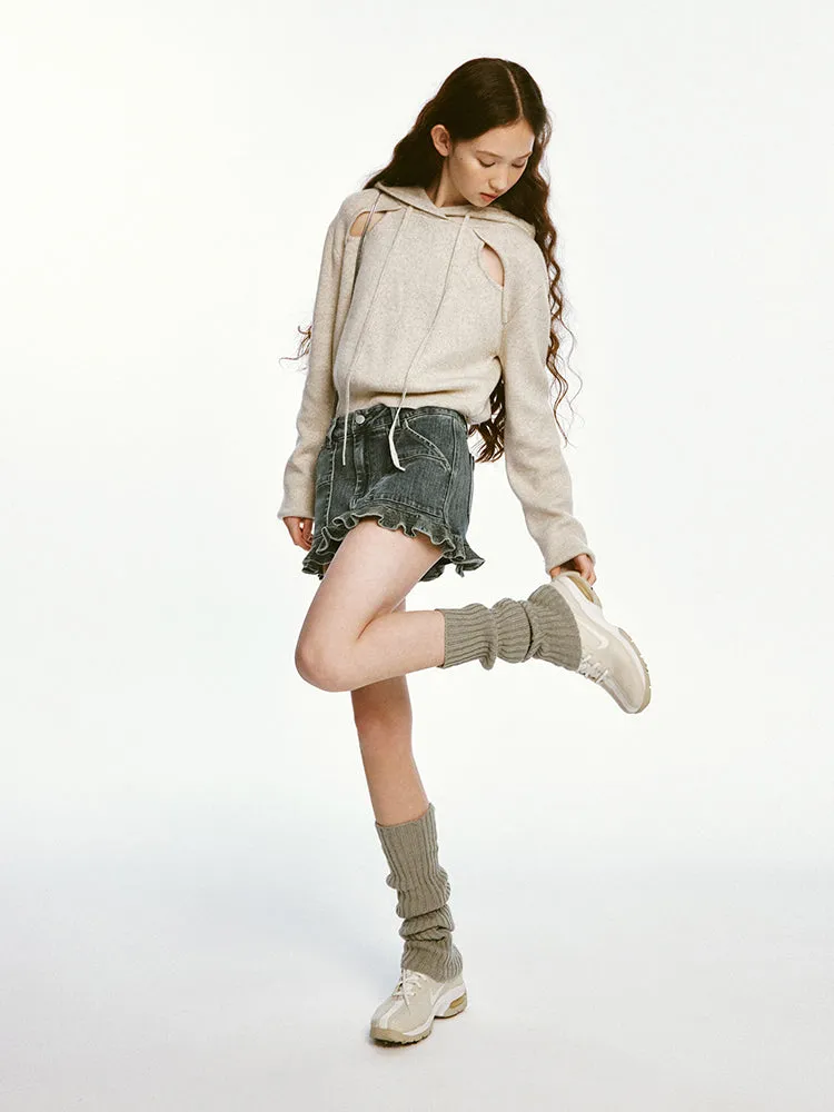 Sporty Cut-out Design Knitted Hoodie & Short Pants