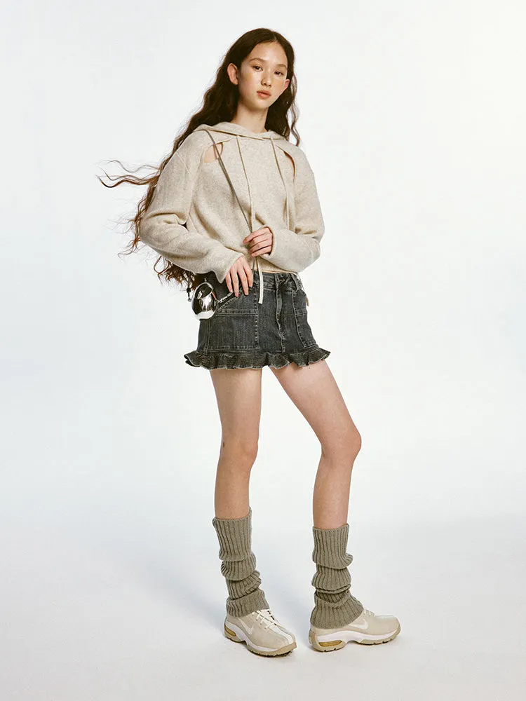 Sporty Cut-out Design Knitted Hoodie & Short Pants