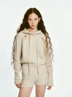 Sporty Cut-out Design Knitted Hoodie & Short Pants