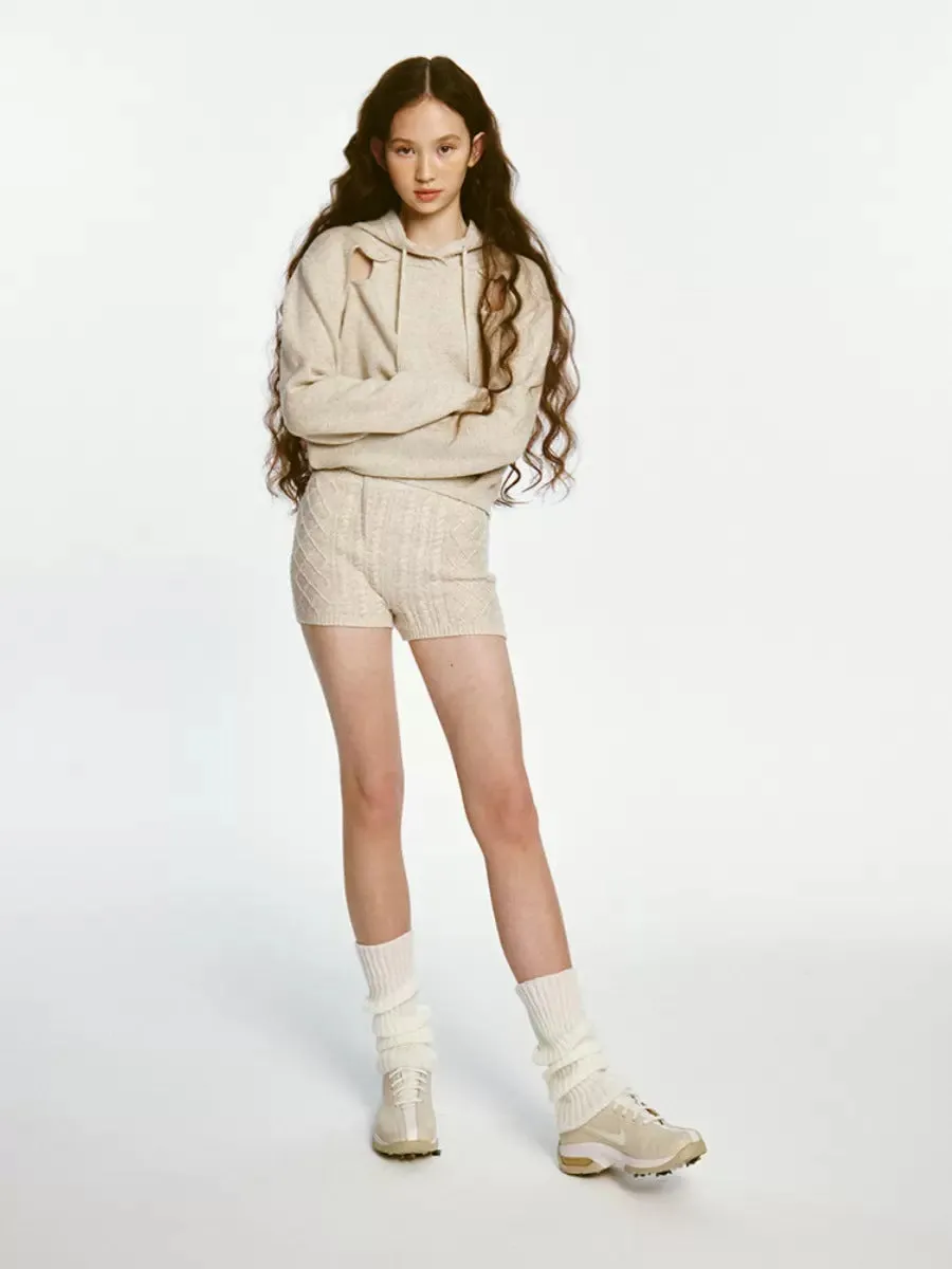 Sporty Cut-out Design Knitted Hoodie & Short Pants