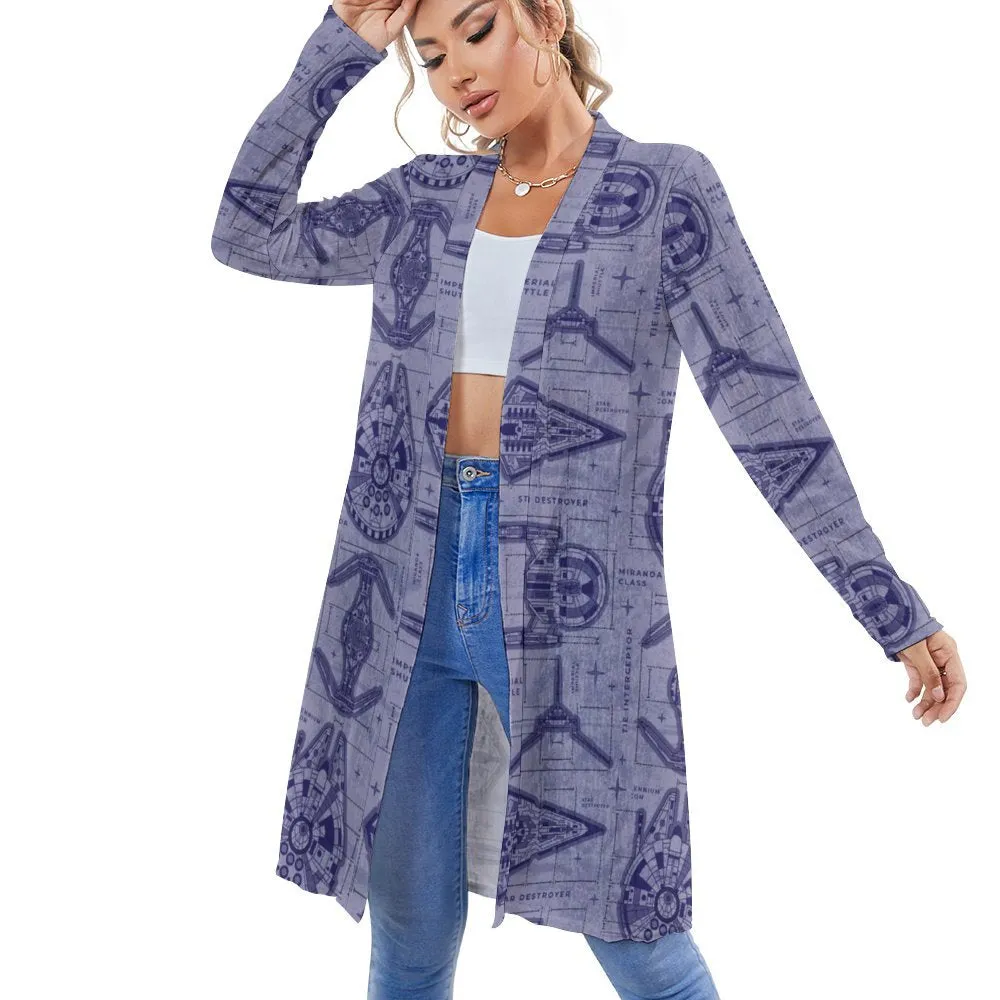 Star Wars Ship Blueprints Women's Mid-Length Cardigan