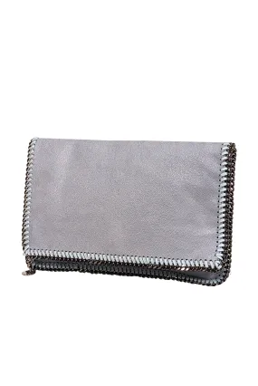 Stella McCartney - Pale Blue Vegetarian Suede Falabella Fold Over Clutch