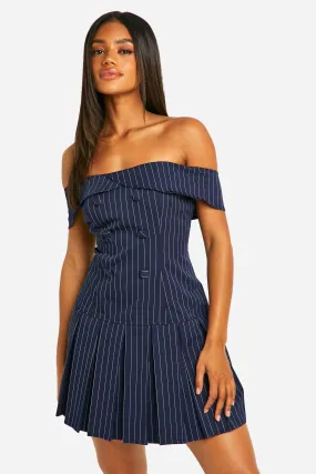 Stripe Off The Shoulder Tennis Skirt Dress