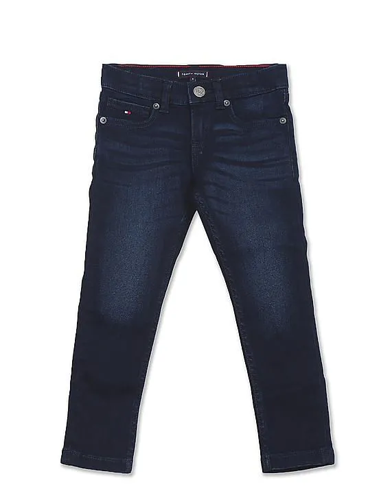 Tommy Hilfiger Kids Boys Dark Blue Mid Rise Stone Wash Jeans