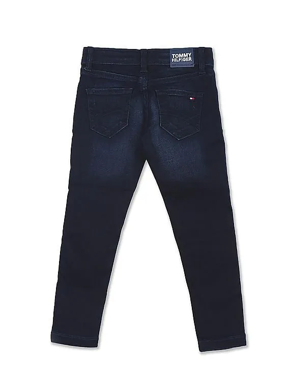 Tommy Hilfiger Kids Boys Dark Blue Mid Rise Stone Wash Jeans