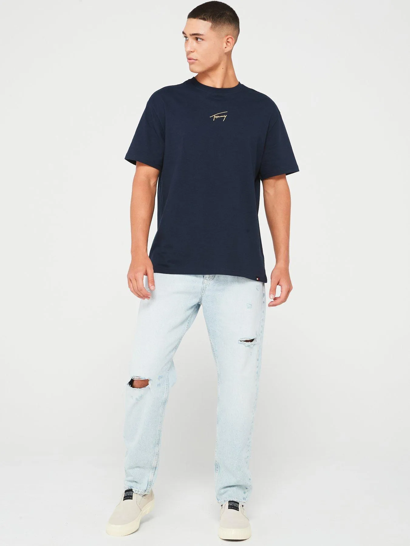 Tommy Jeans Regular Fit Gold Signature Centre Logo T-shirt - Navy