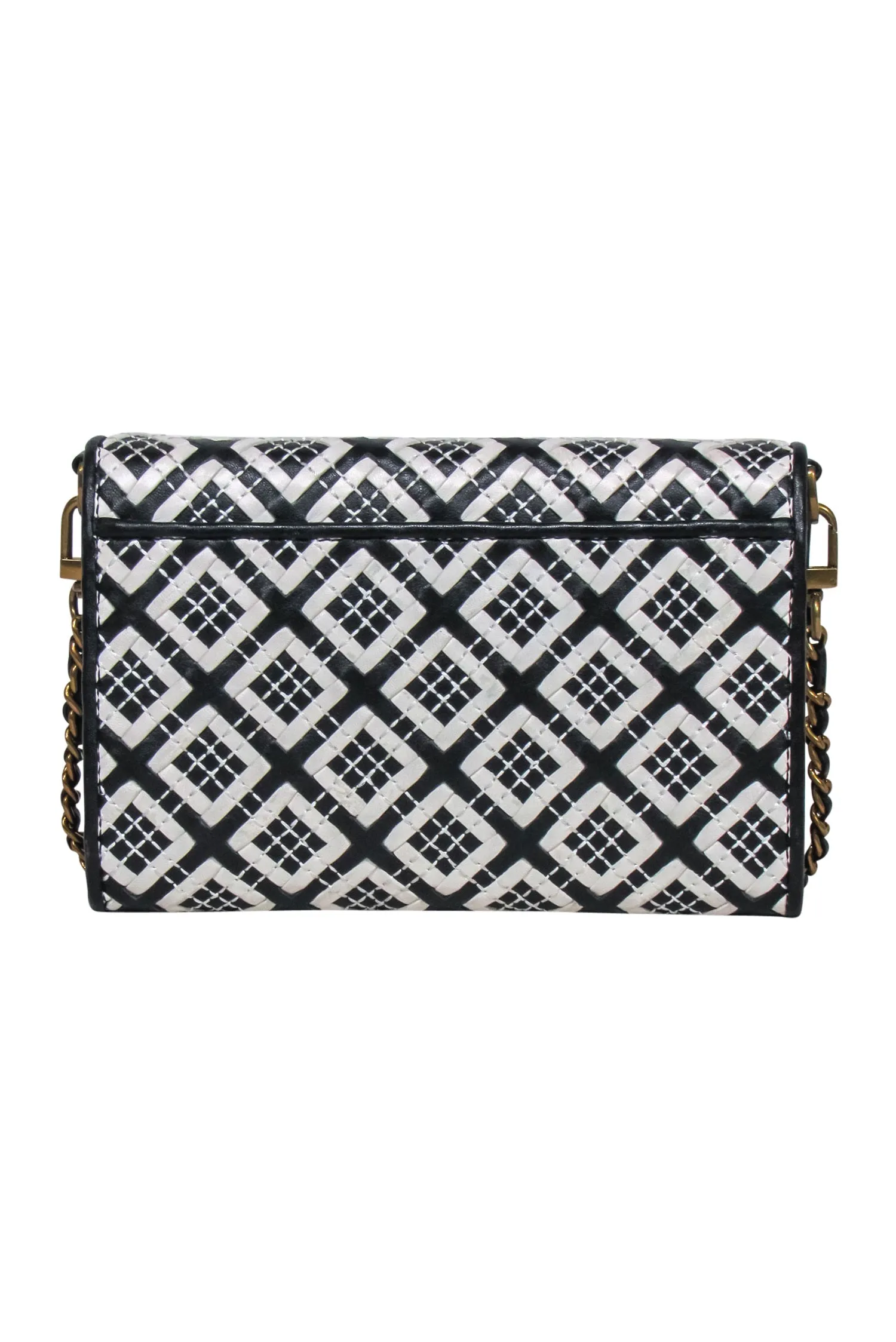 Tory Burch - Black & Cream Leather Diamond Print Crossbody Bag