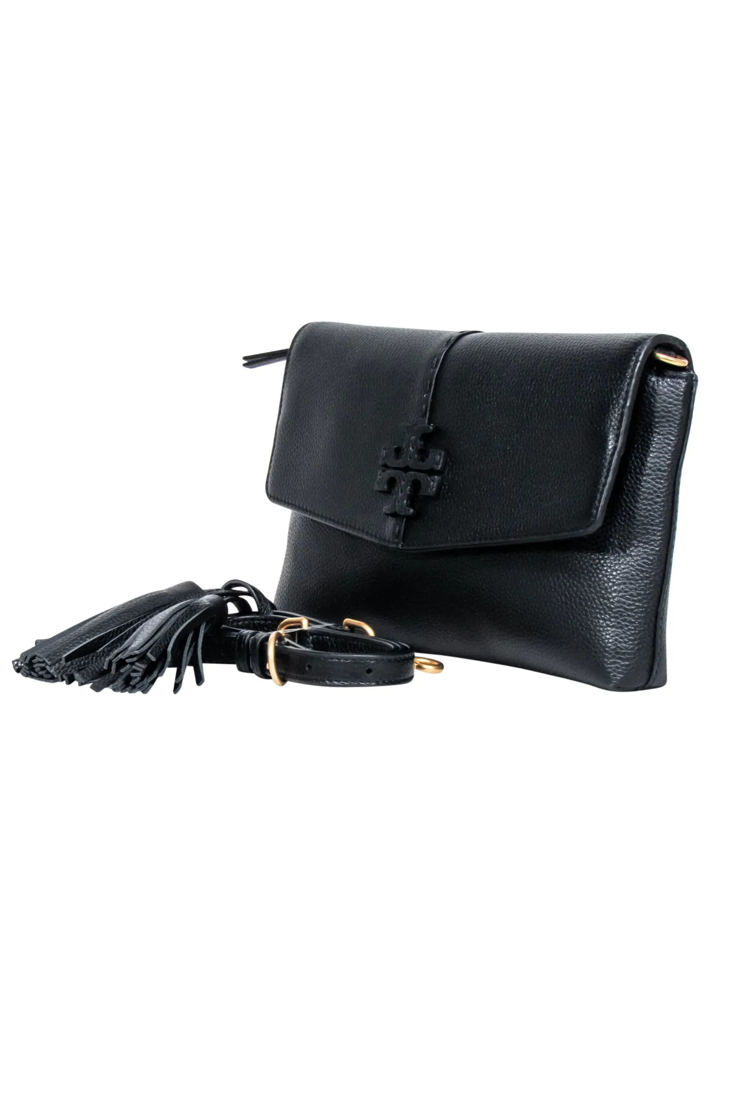 Tory Burch - Black Leather Fold Over Flap Crossbody Bag