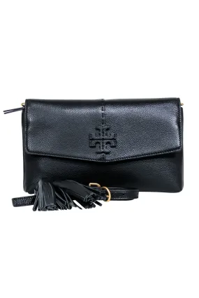 Tory Burch - Black Leather Fold Over Flap Crossbody Bag