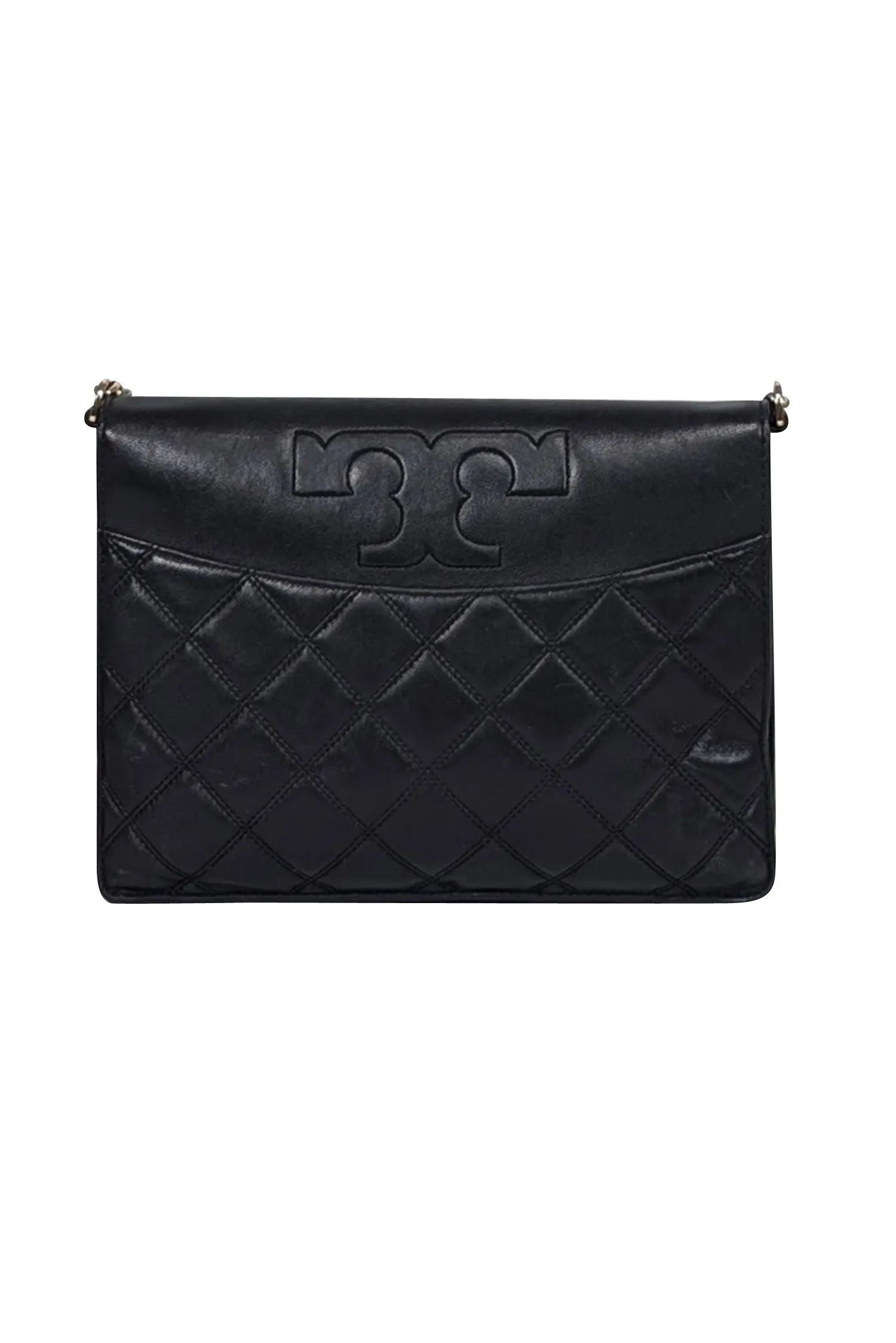 Tory Burch - Black Leather Quilted Fold Over Crossbody Bag