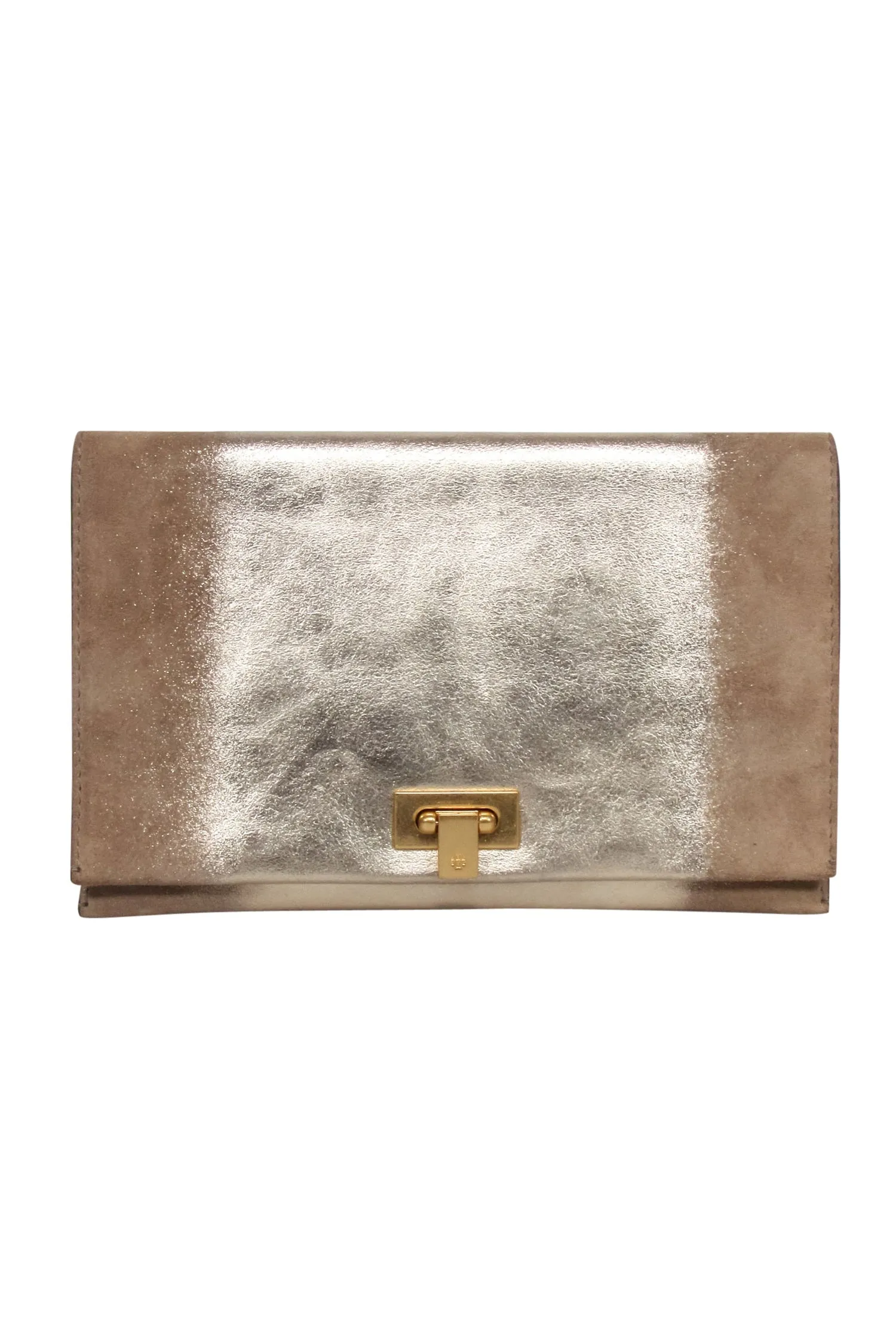 Tory Burch - Gold & Beige Leather & Suede Fold Over Clutch