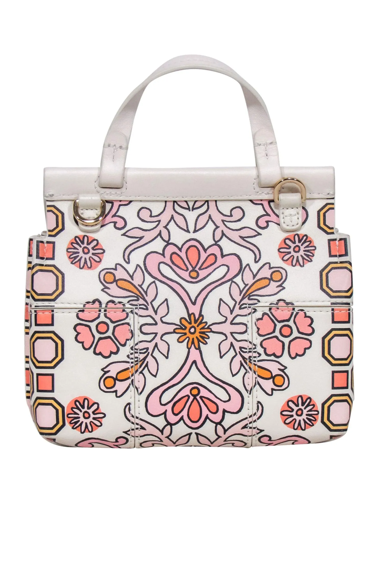 Tory Burch - Ivory Leather w/ Pink & Orange Print Crossbody Bag